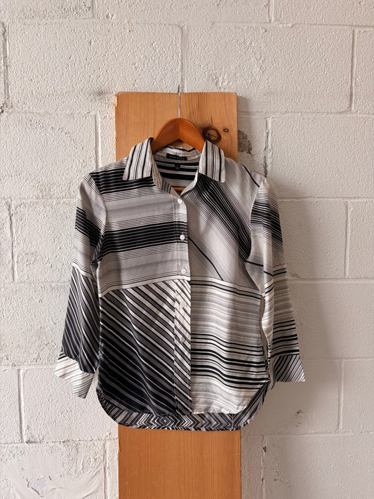 Black & White Striped Silk Blouse : 4