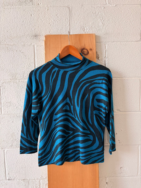 Turquoise Zebra Silk Blend Top : M