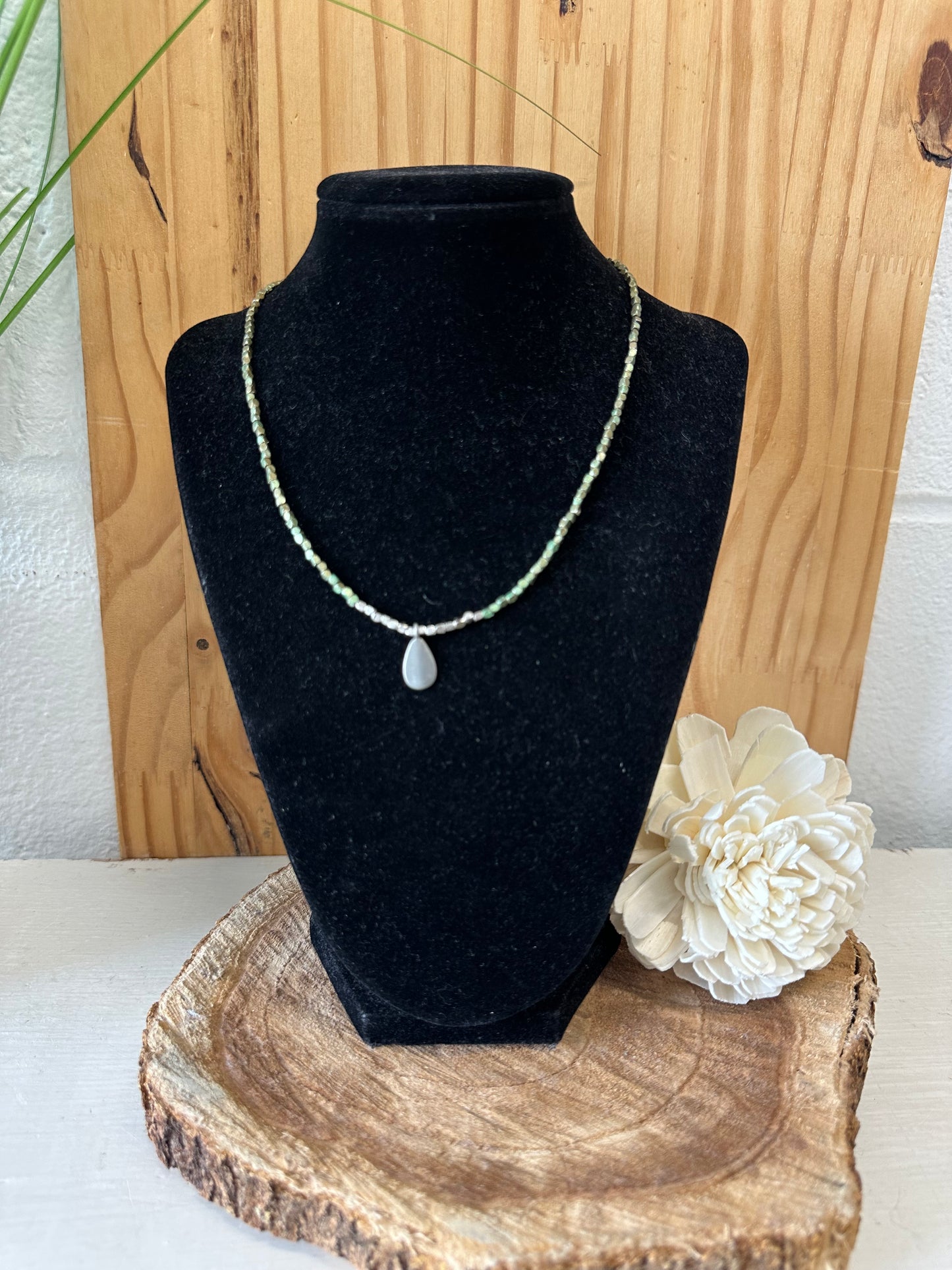 Silver and Green Delicate Necklace