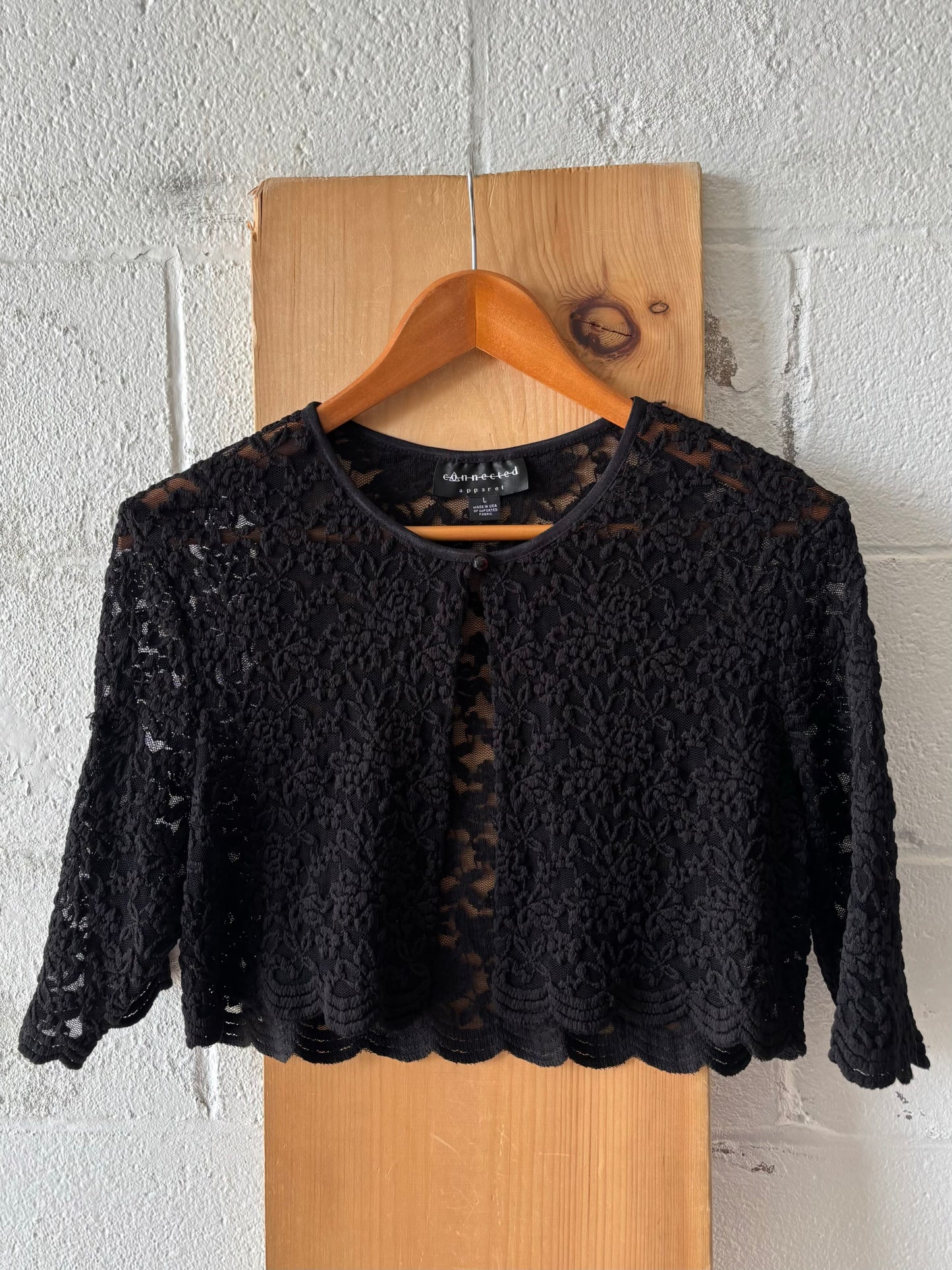 Black Lace Cropped Bolero Cardigan : L