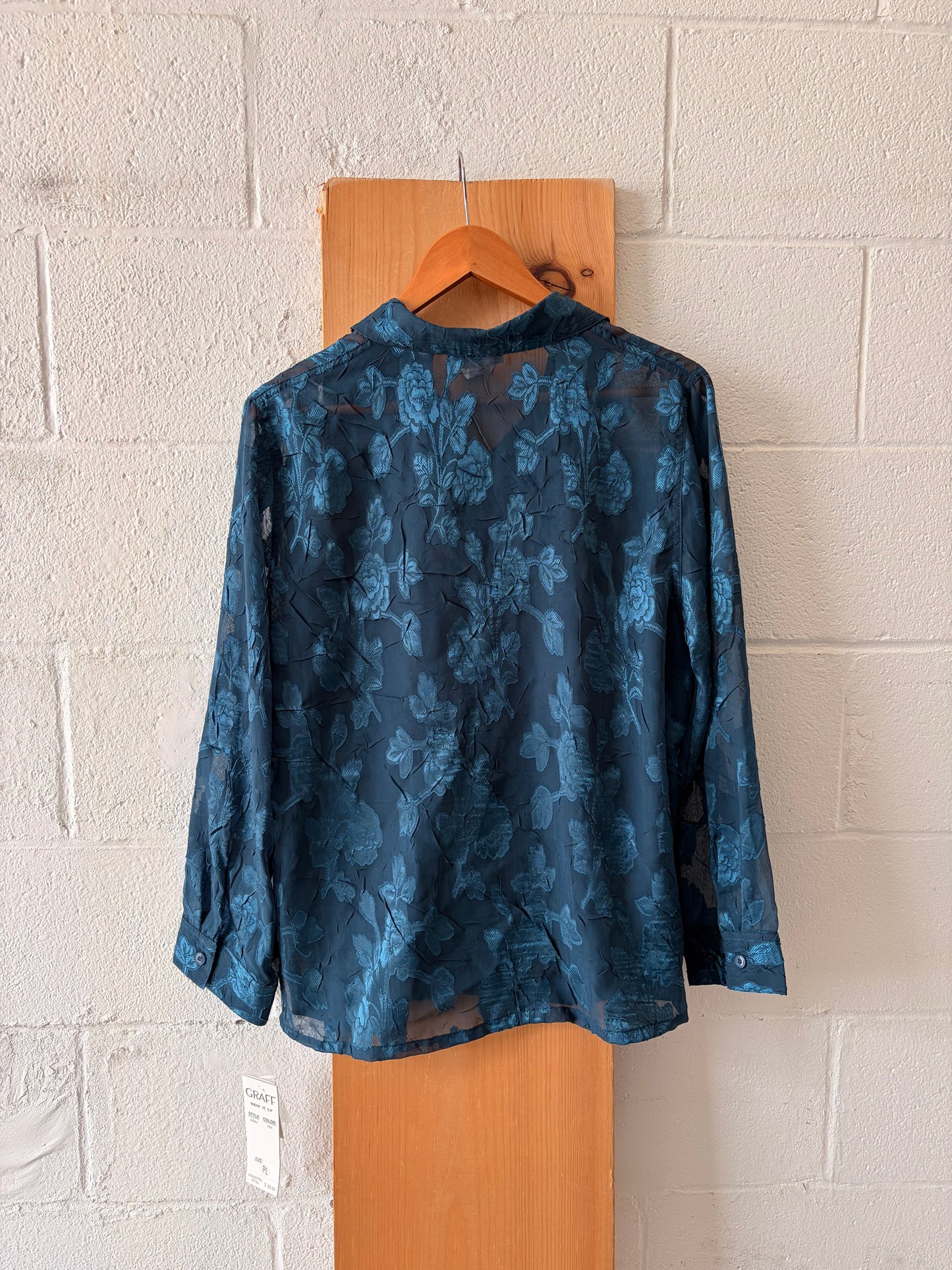 Teal Semi Sheer Floral Blouse : PL