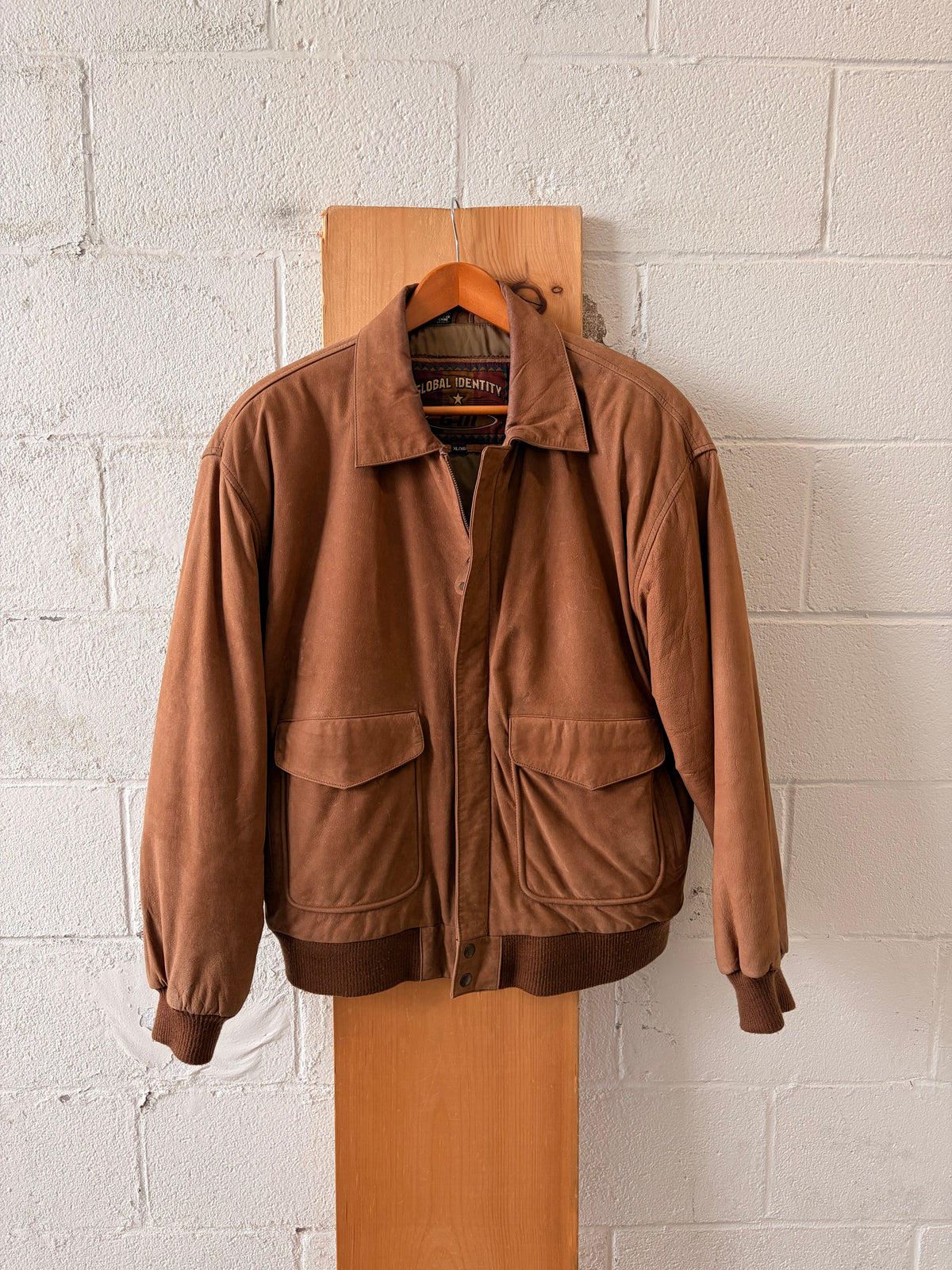 Vtg Brown Leather Bomber Jacket : XL