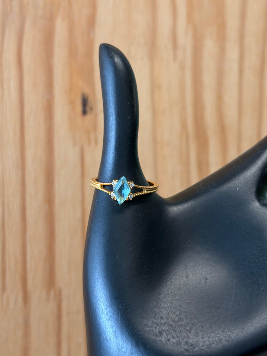 Gold Tone 925 Aqua Blue Ring : Size 8
