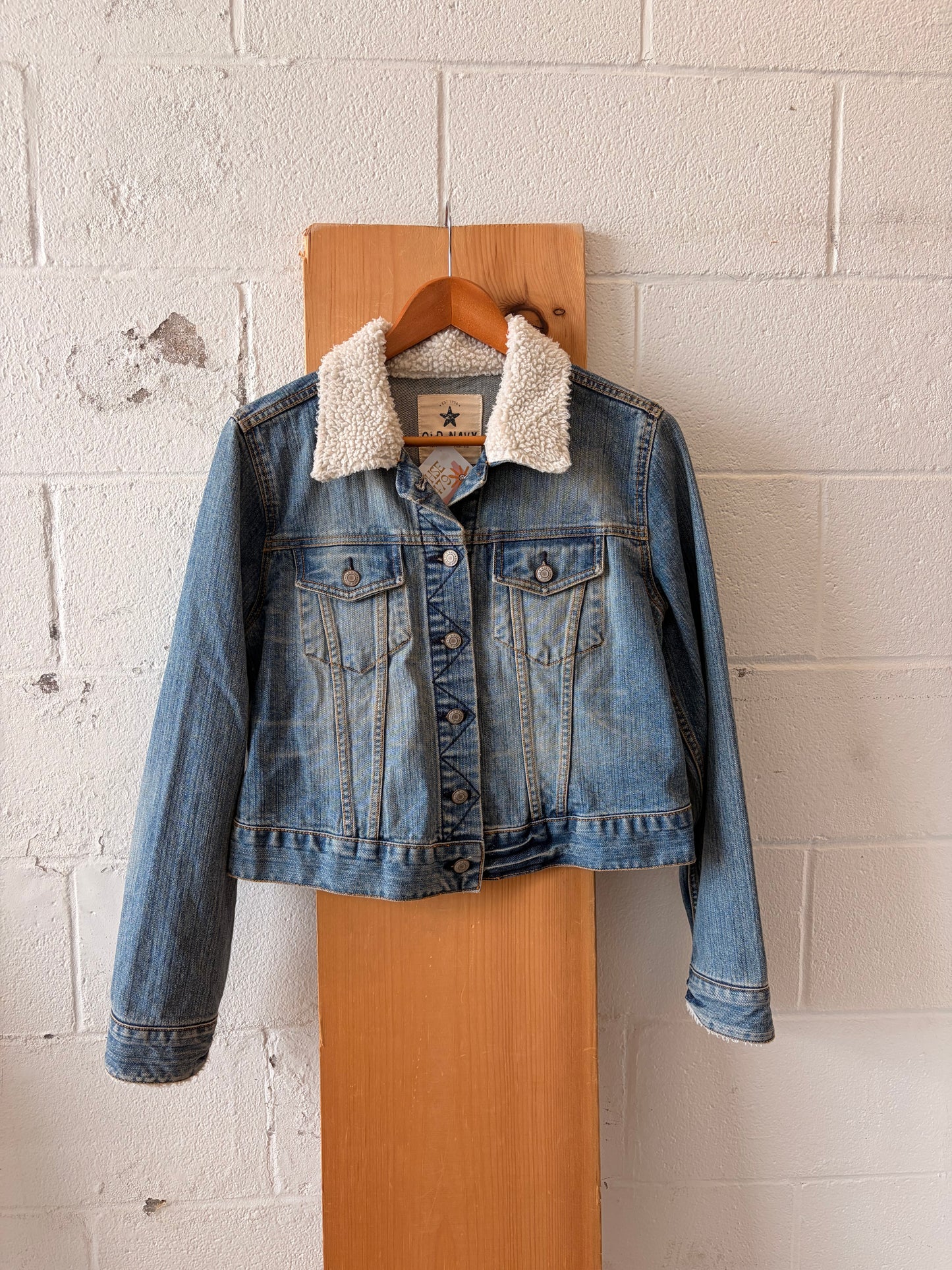 Sherpa Collared Denim Jacket : L
