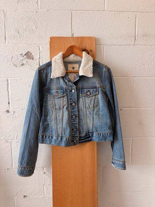 Sherpa Collared Denim Jacket : L