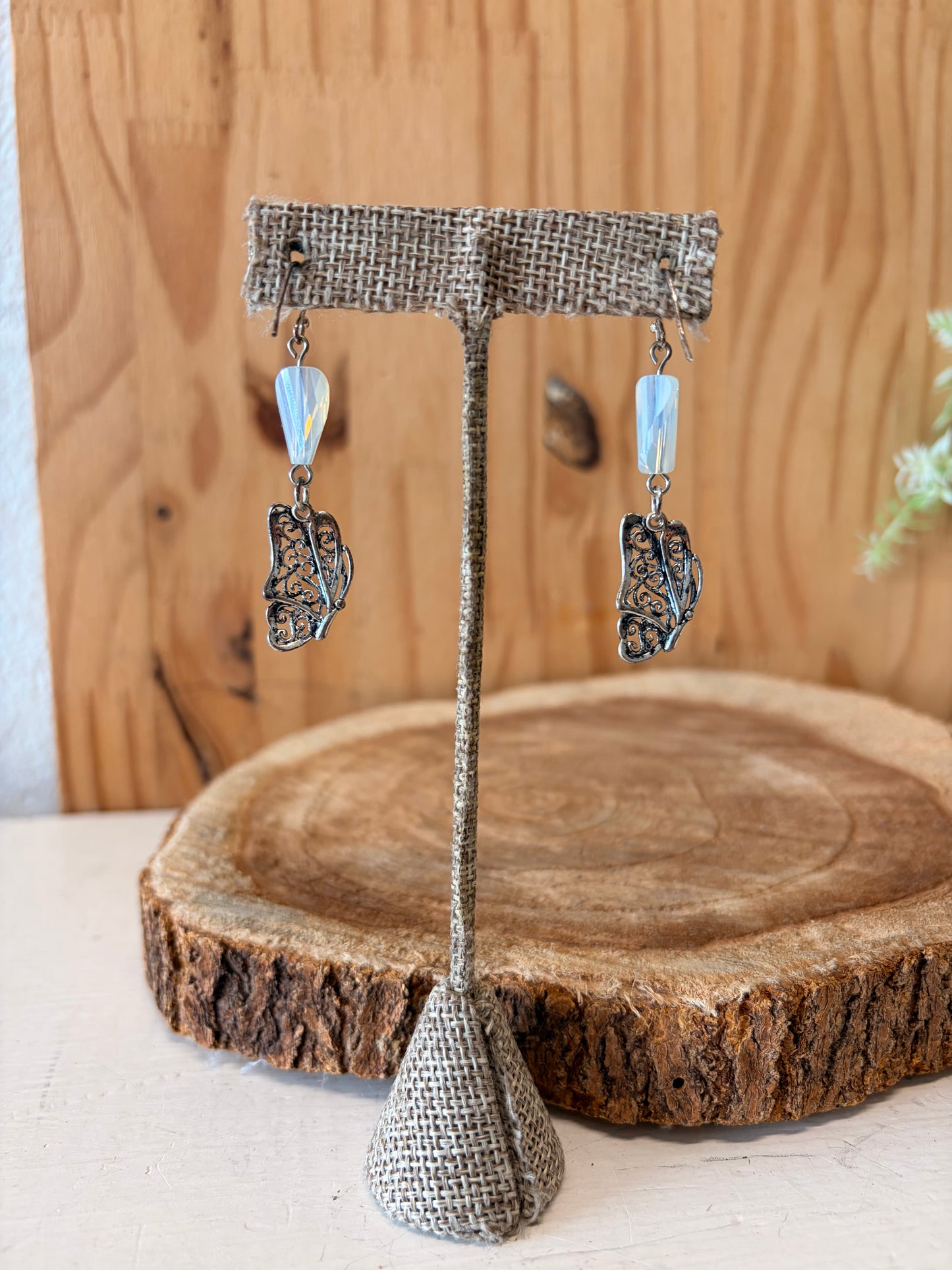 Pearly White Beaded Butterfly Earrings