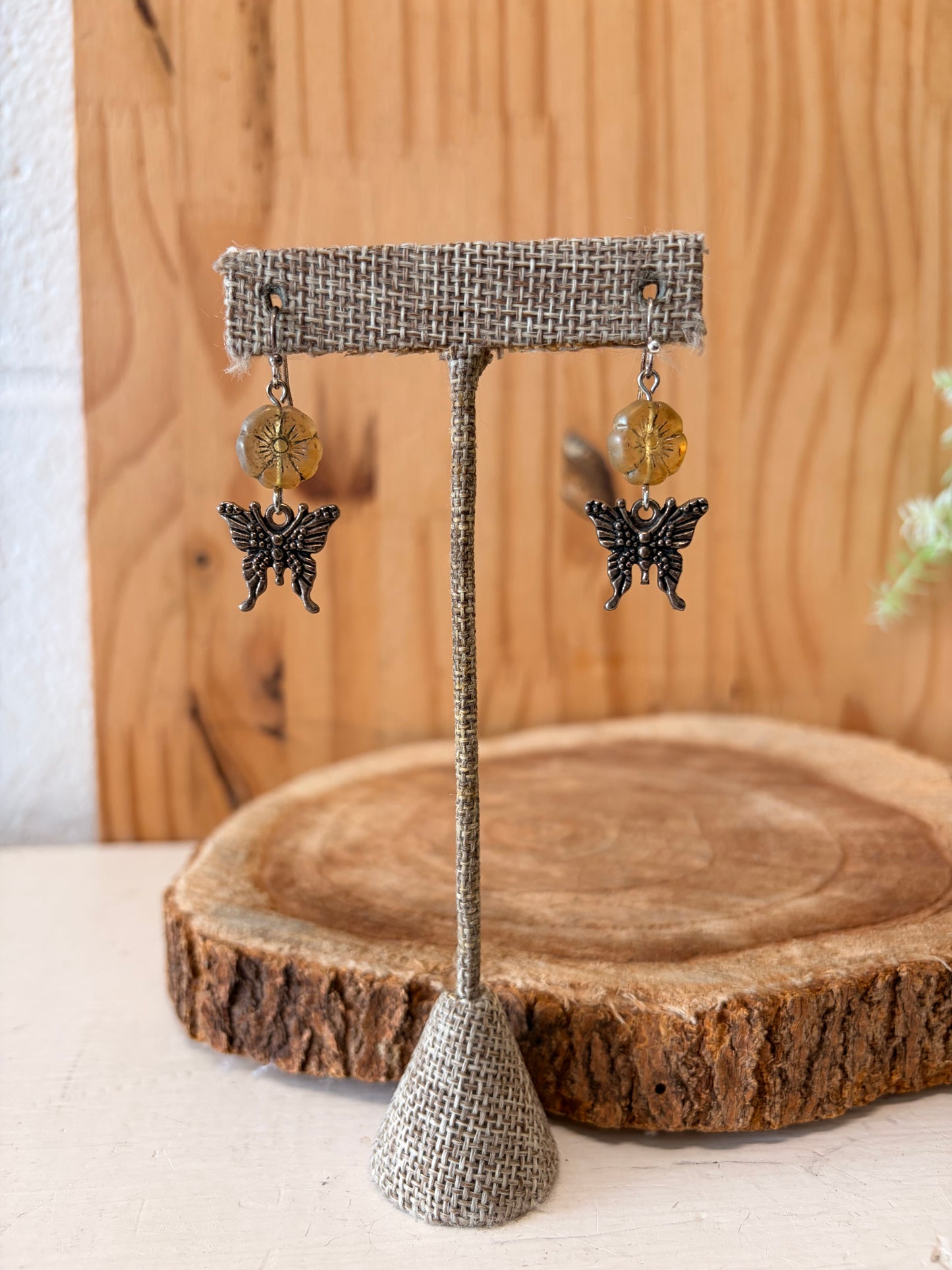 Yellow Floral Butterfly Earrings