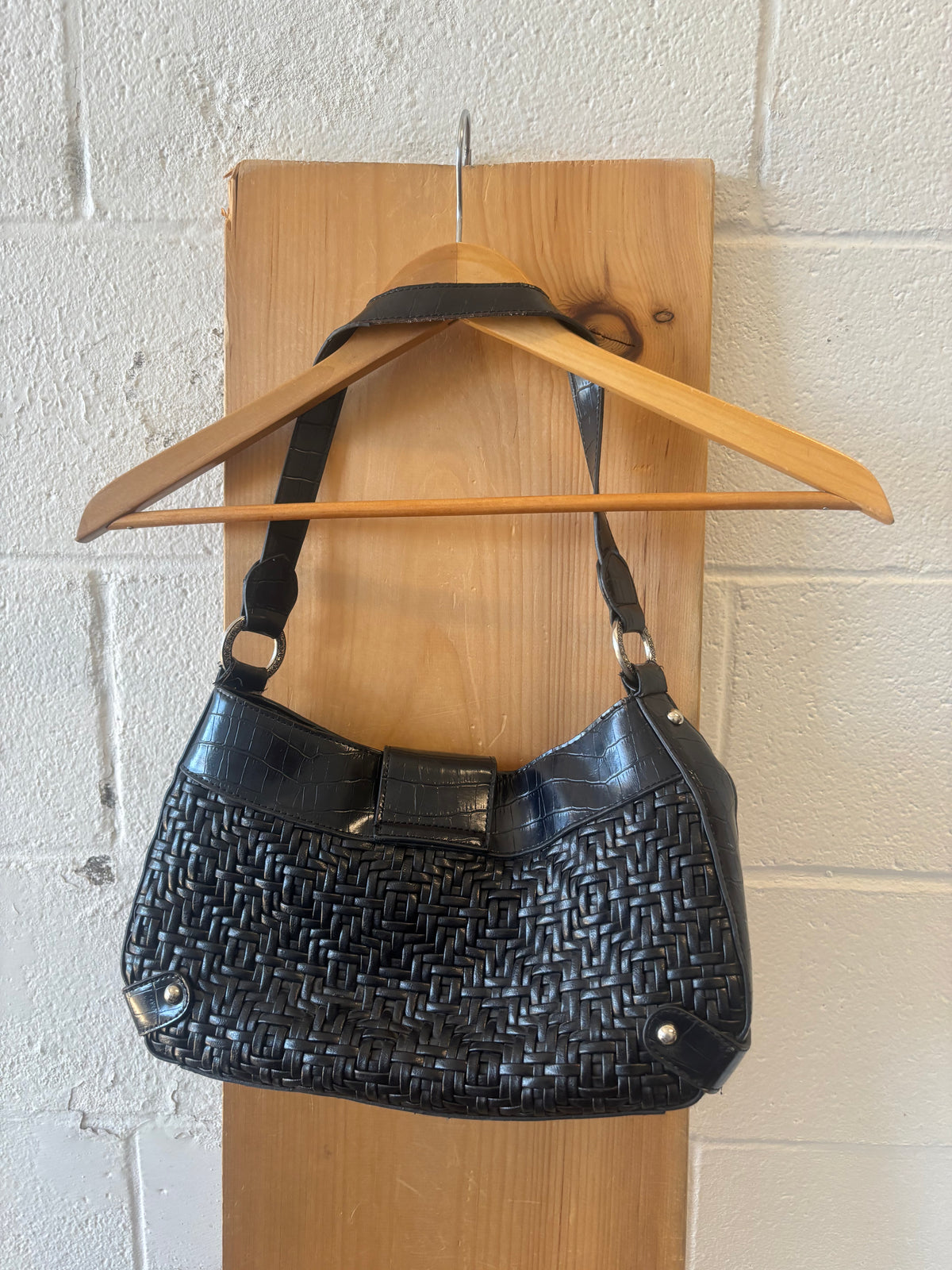 Black Coldwater Creek Woven Leather Shoulder Bag