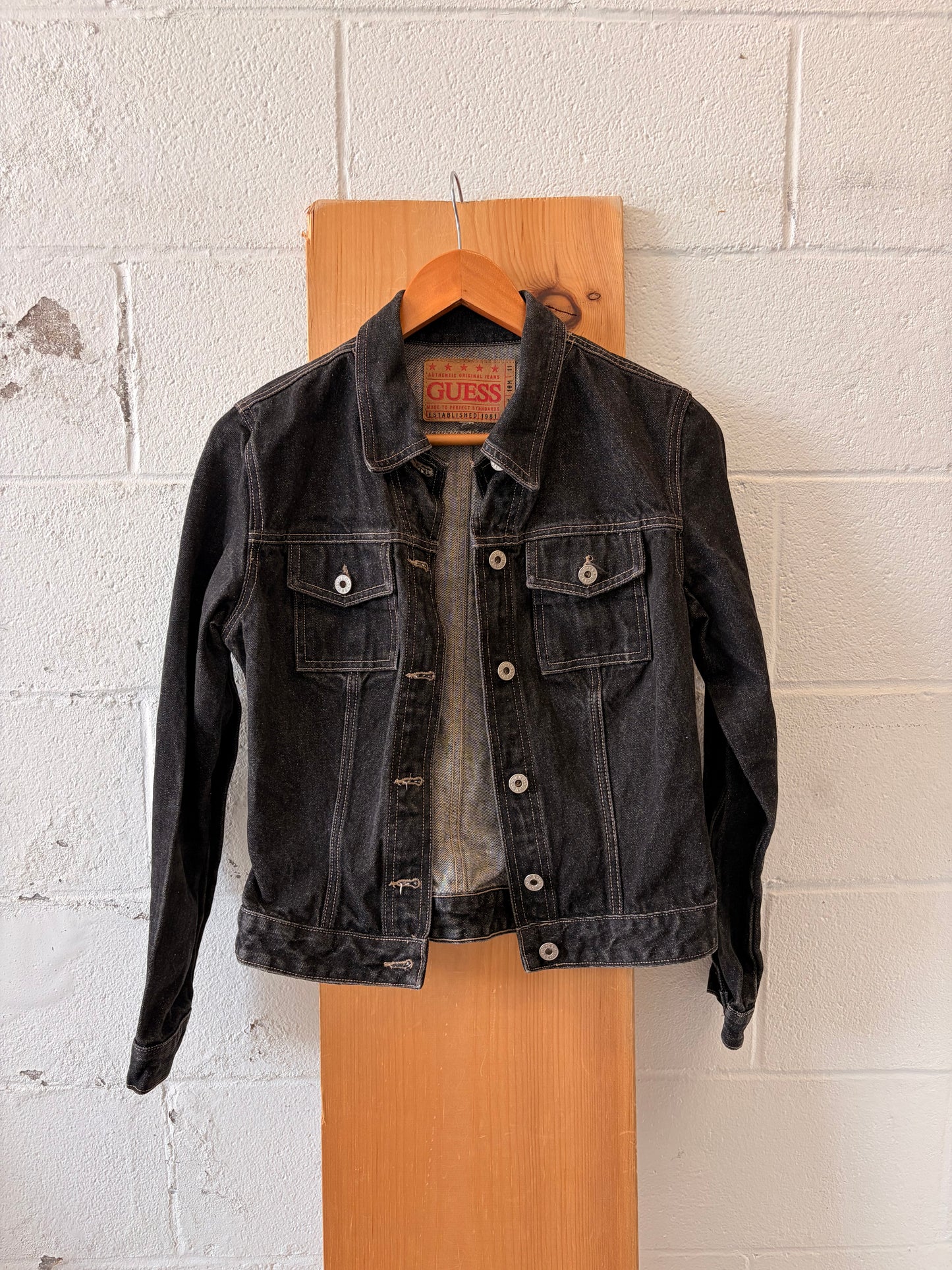 Vtg Guess Black Denim Jacket : S/M