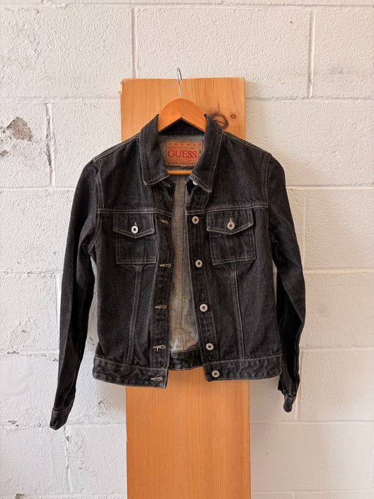 Vtg Guess Black Denim Jacket : S/M