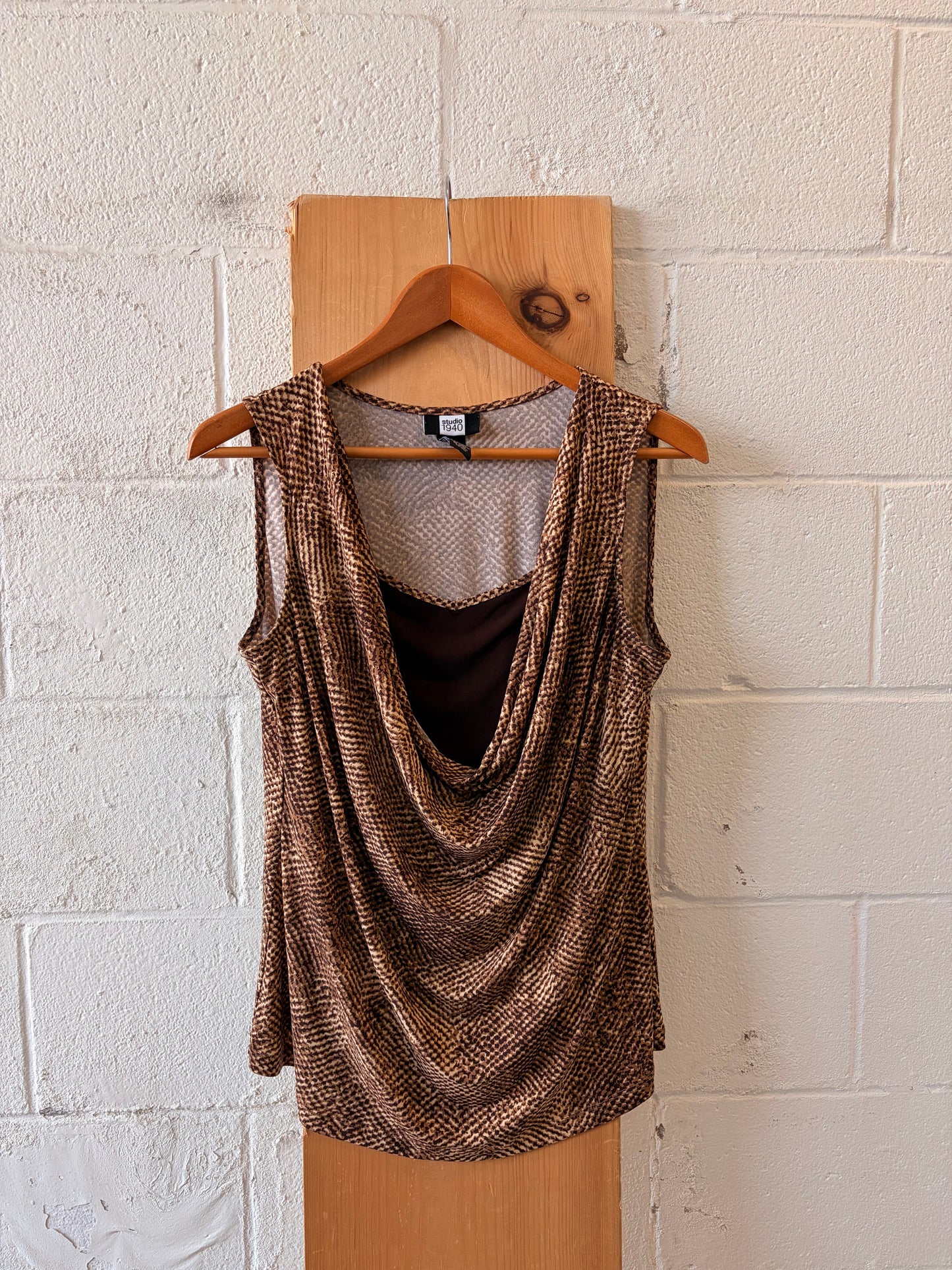 Layered Brown Cowl Neck Tank : L