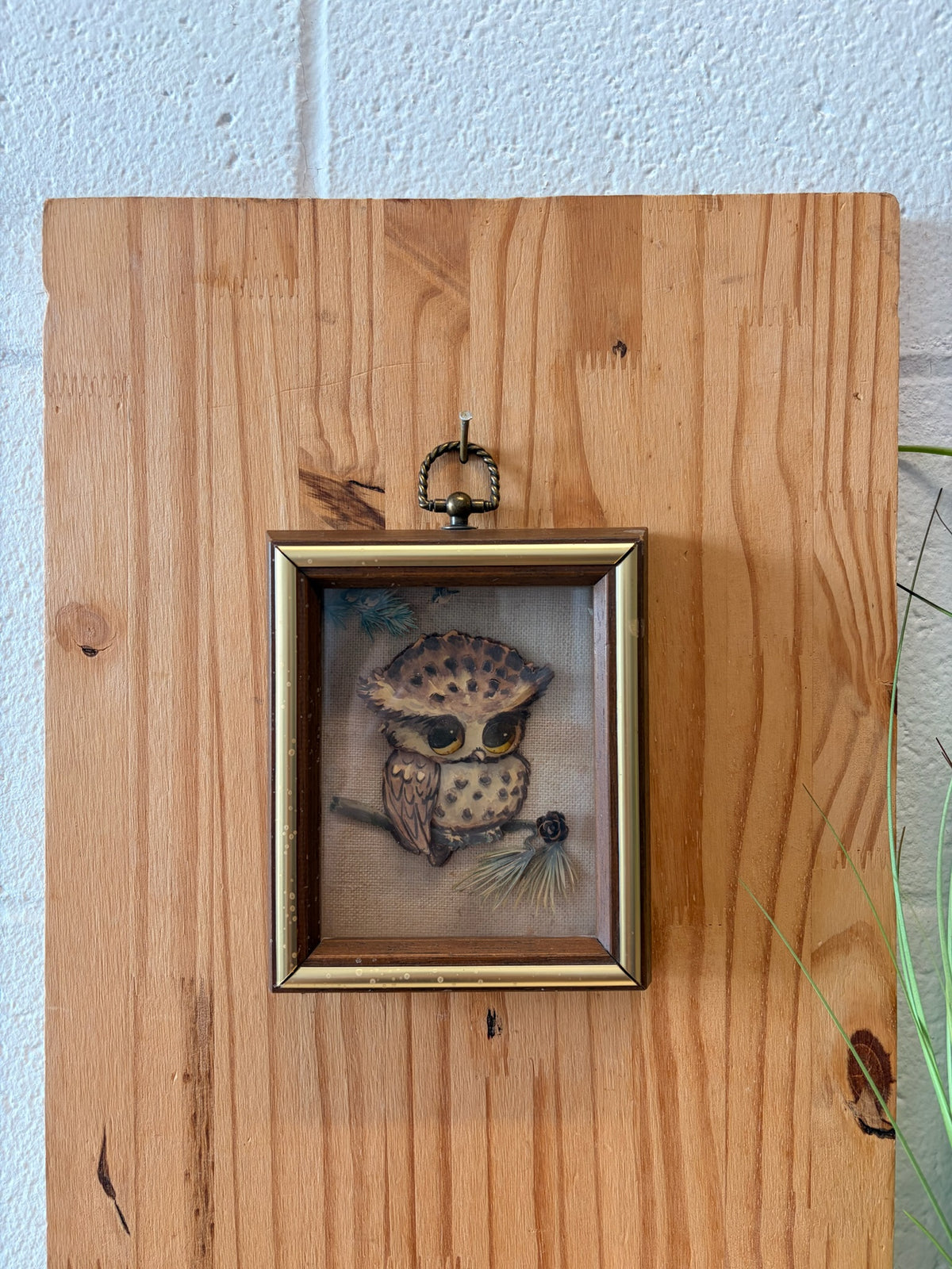 Small Vtg Framed Owl Art