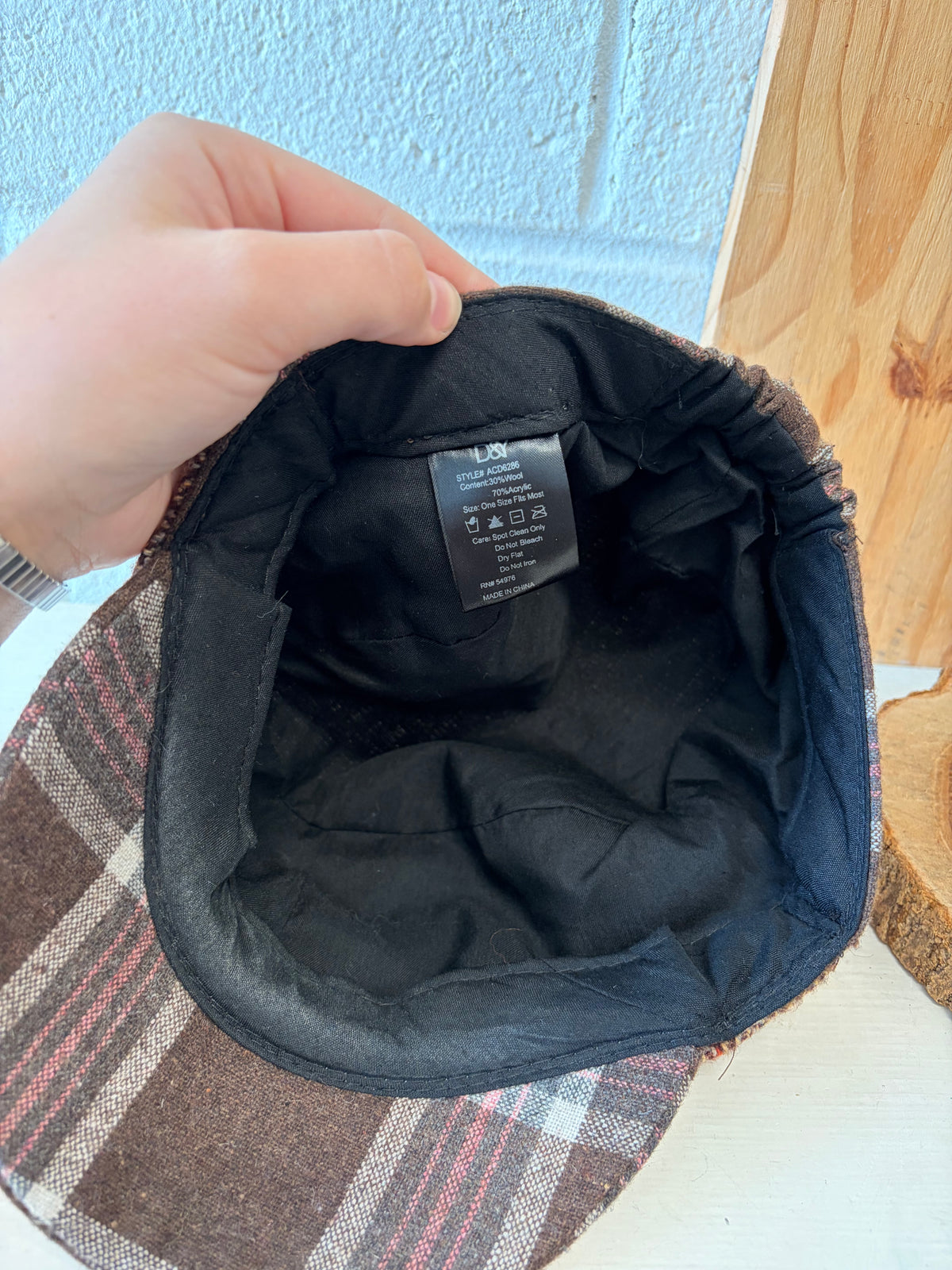 Plaid Brown Newsboy Cap : OS