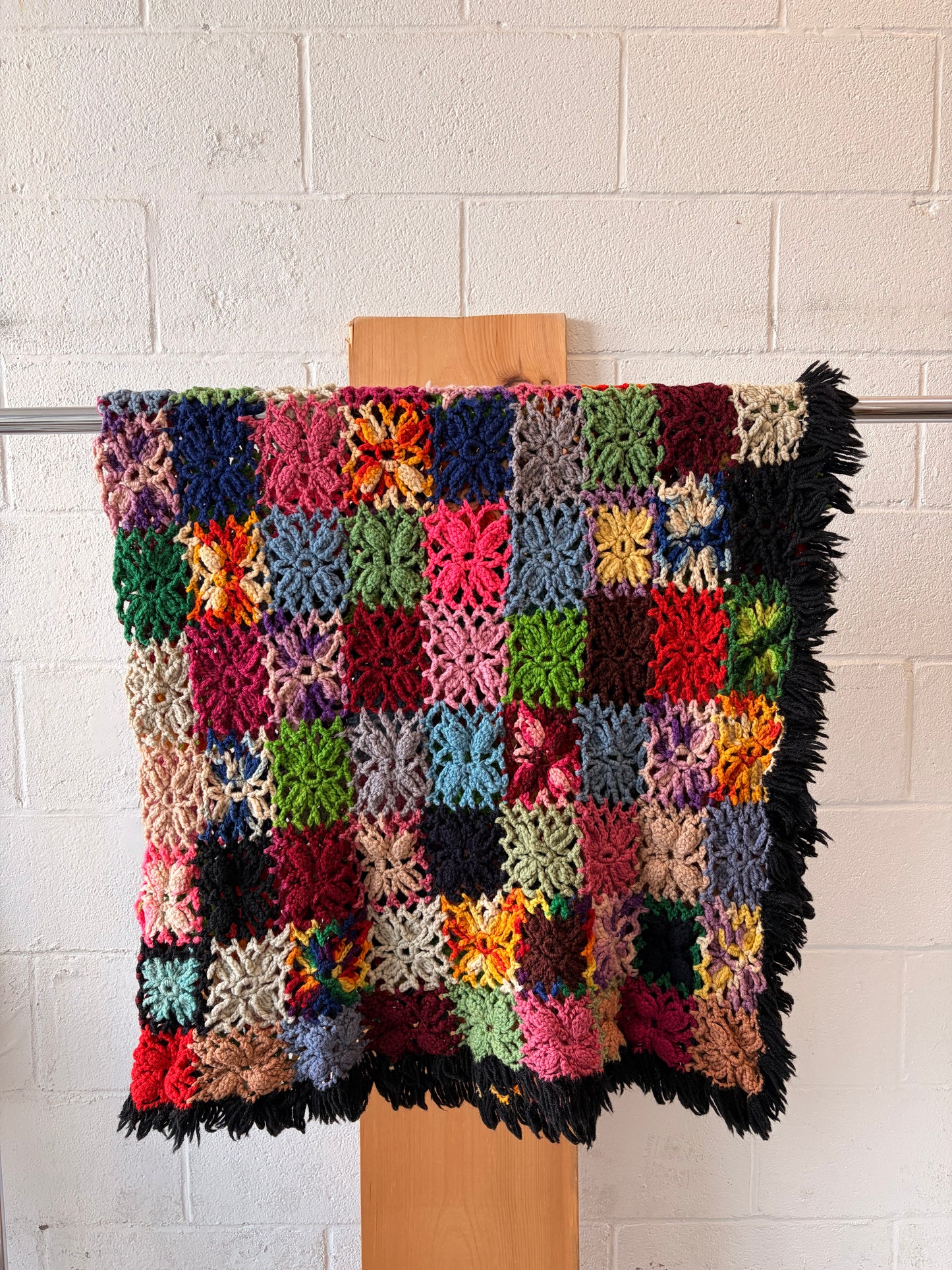 Vtg Colorful Patchwork Crochet Blanket