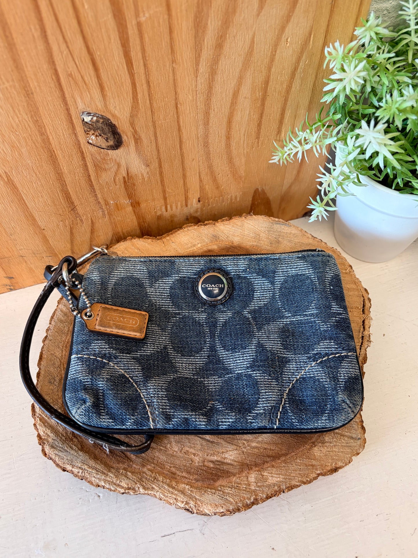 Coach Poppy Signature Denim Wristlet