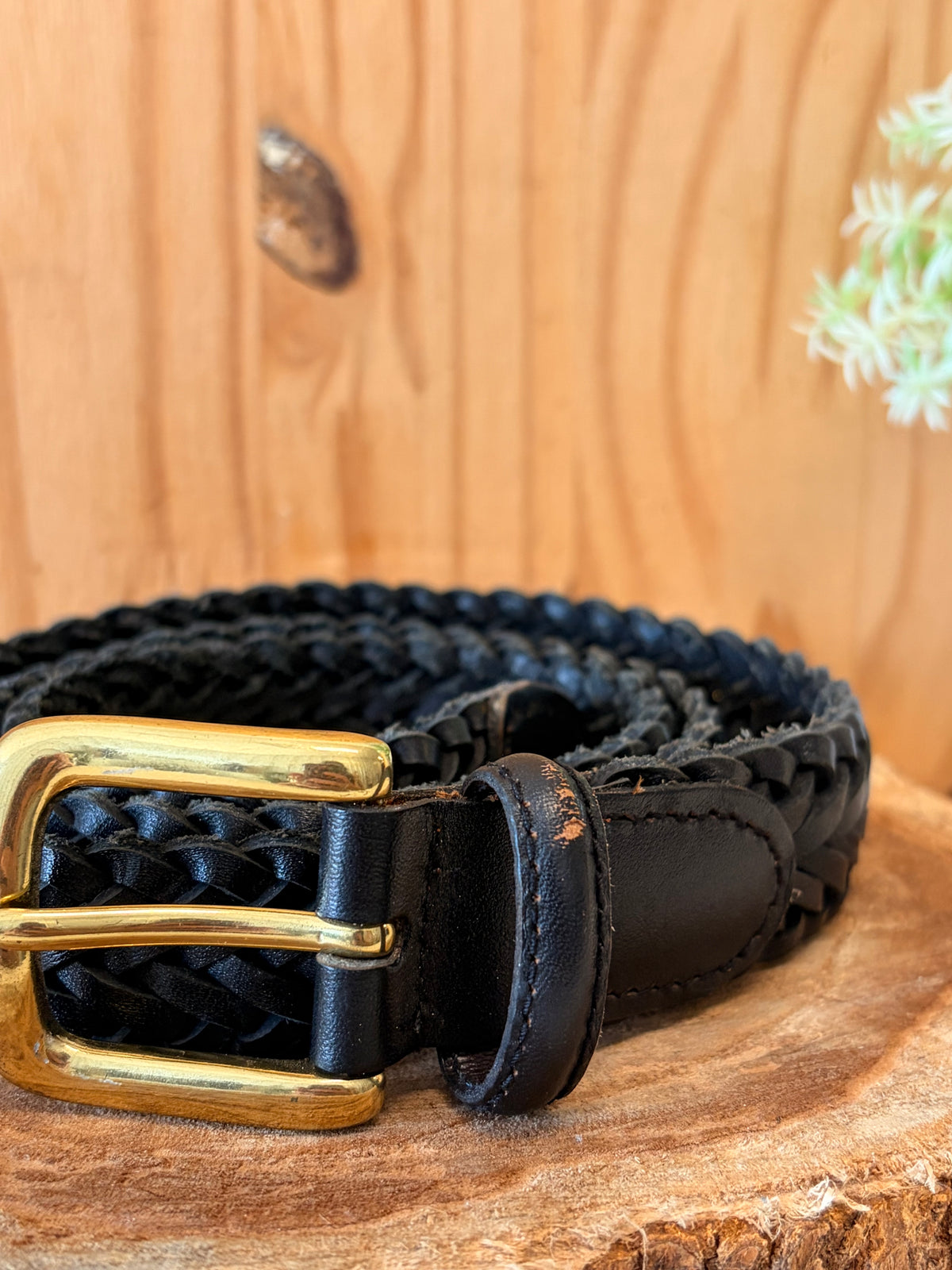 Braided Black Leather Belt