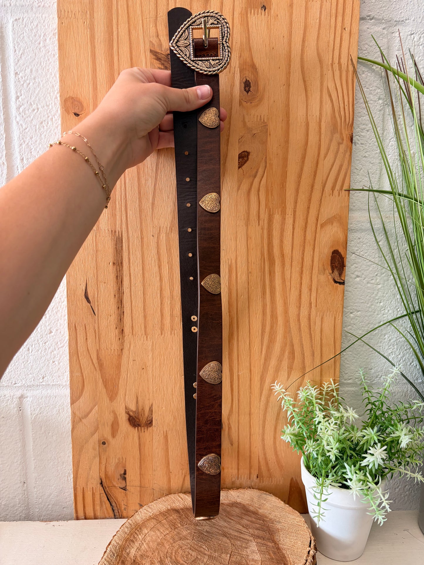Brown & Gold Tone Heart Belt