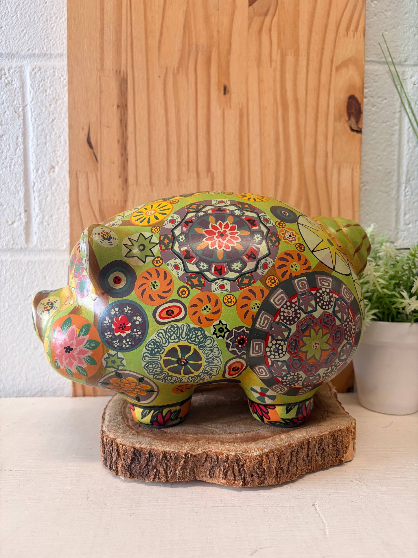 Vtg Boho Patterned Piggy Bank (Local Pick Up Only)