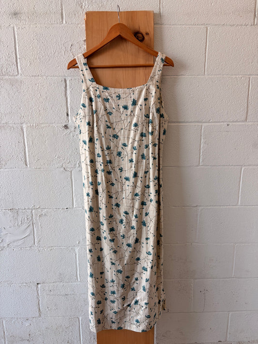 Vtg Blue Floral Print Maxi Dress : 14