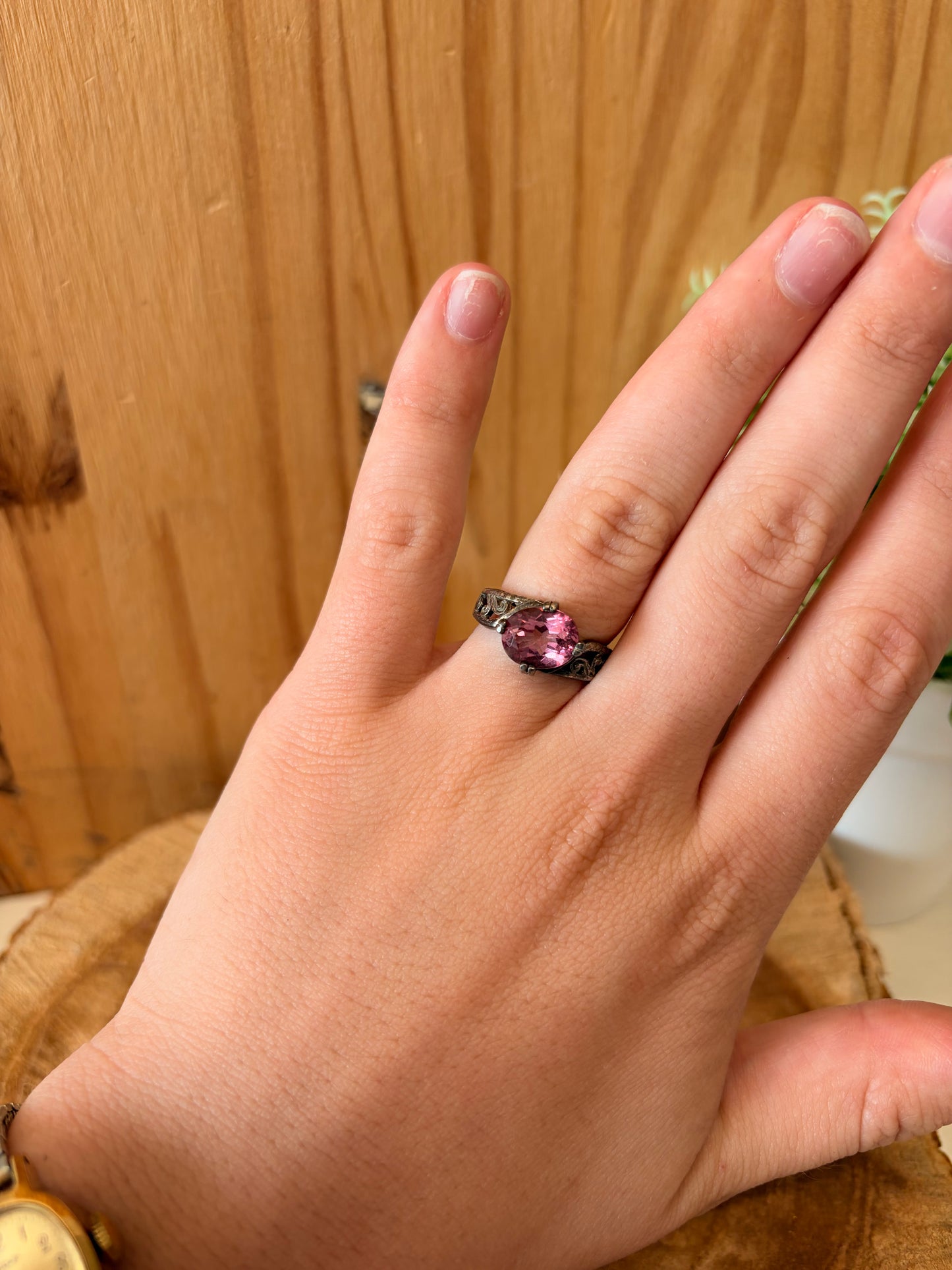 Sterling Pink Stone Ring : Size 6.75