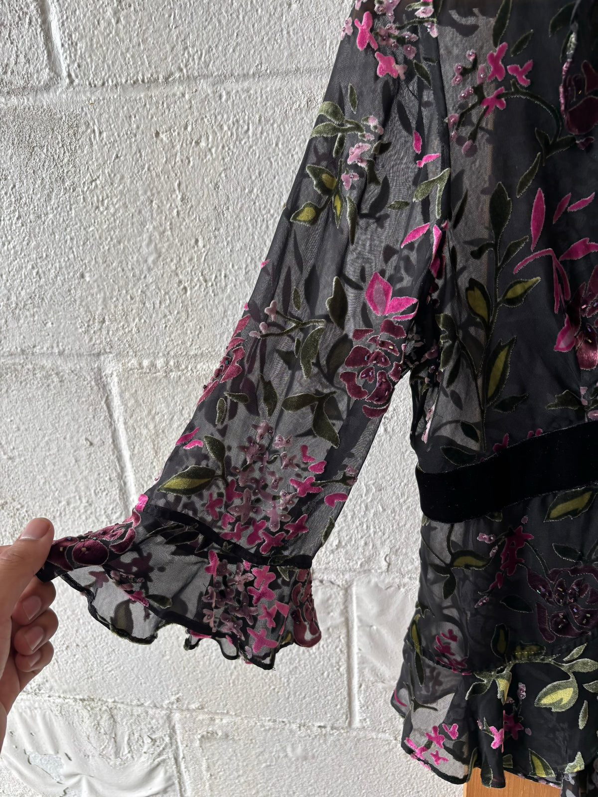 Semi Sheer Bell Sleeve Top : L