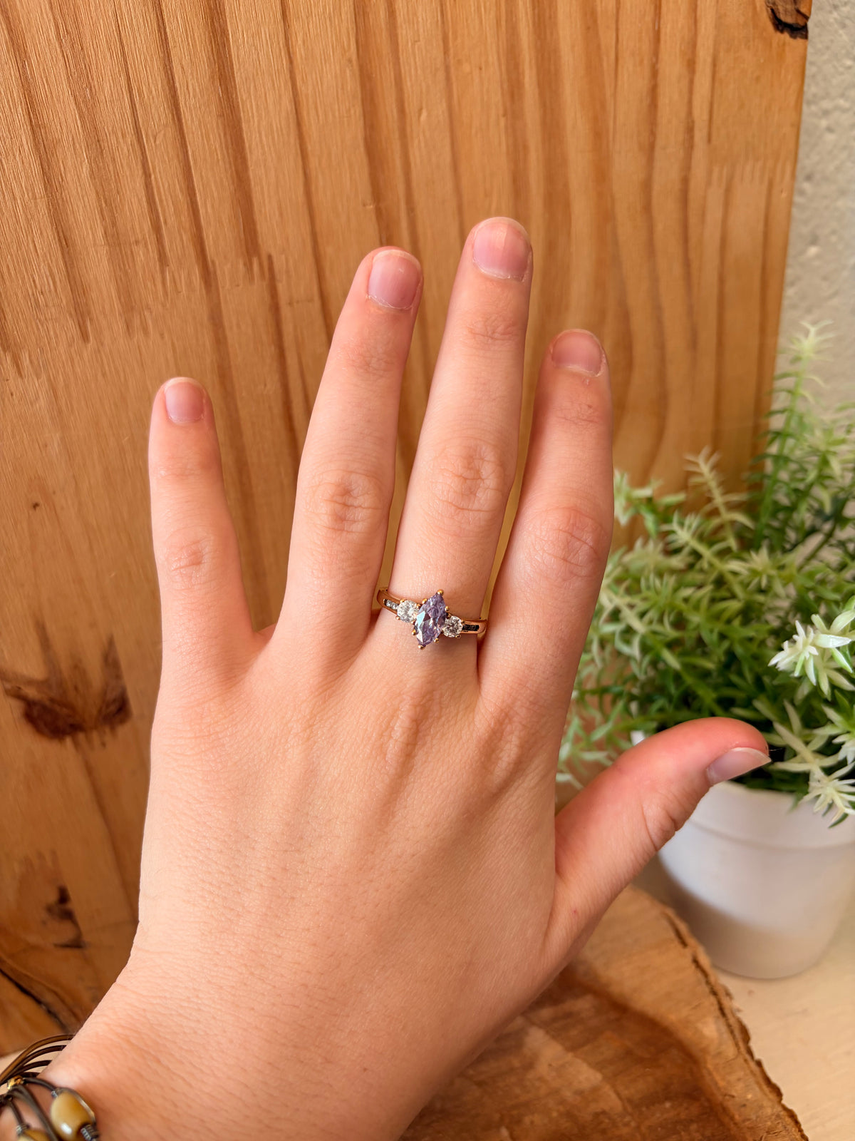 Gold Tone Purple Marquise Ring : Size 9