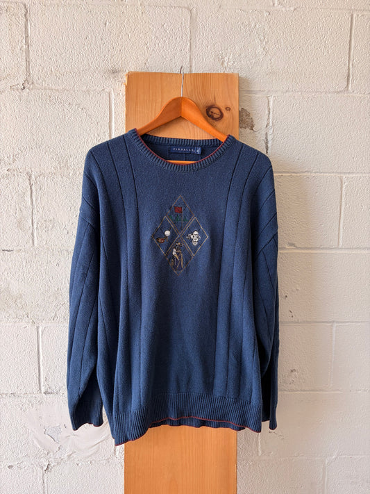Vtg Navy Golf Embroidered Sweater : XL