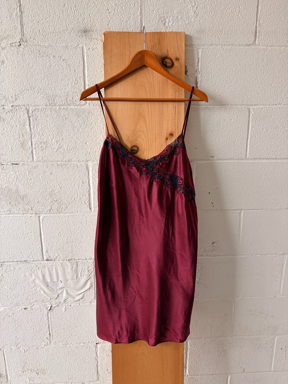 Burgundy Lace Trim Slip : S/M