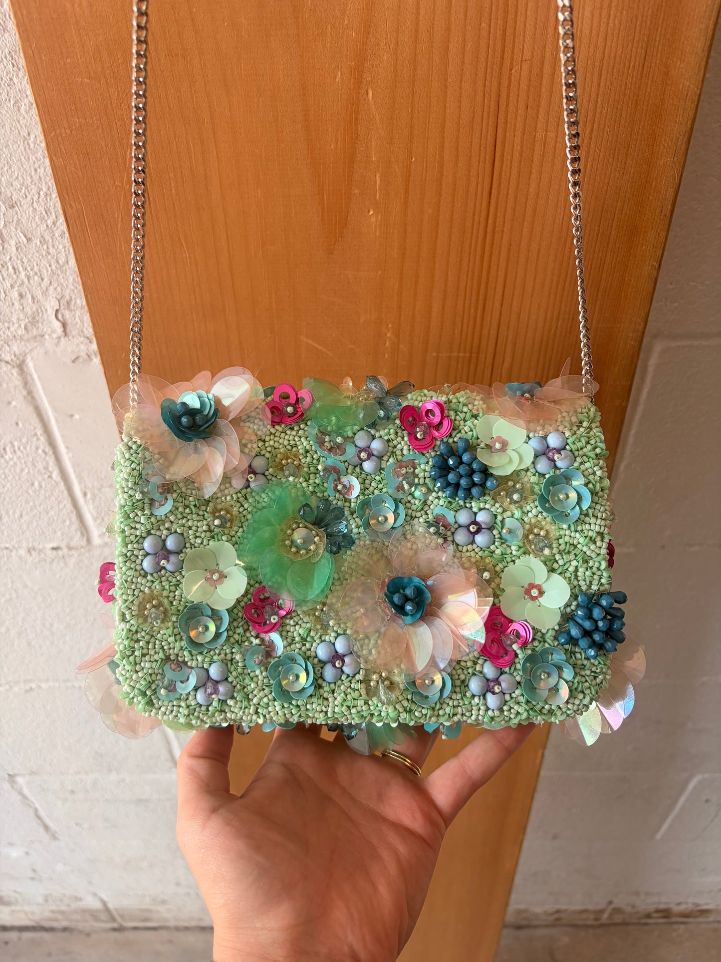 Floral Beaded Turquoise Purse