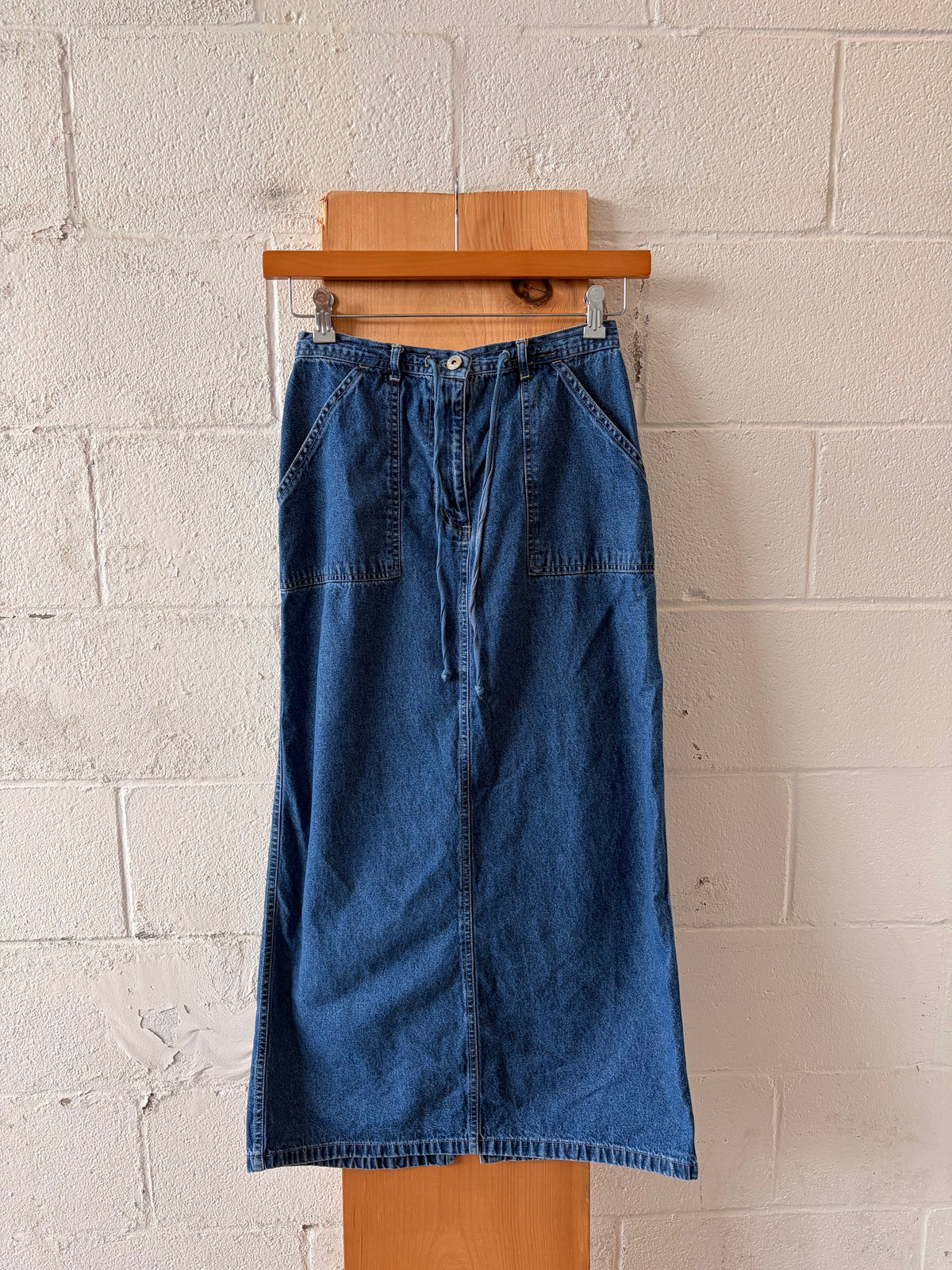 Drawstring Denim Maxi Skirt : 7/8