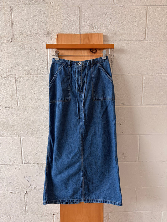Drawstring Denim Maxi Skirt : 7/8