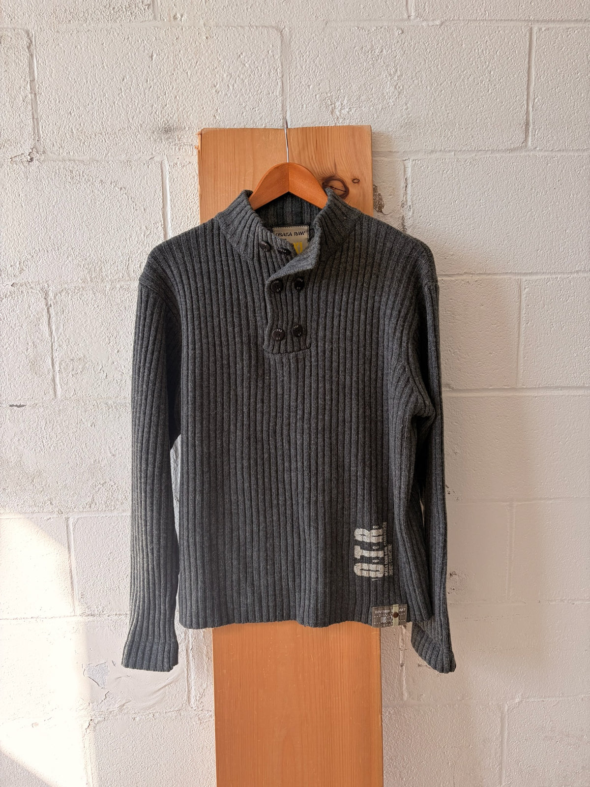 Ribbed Double Button Collar Sweater : XXL