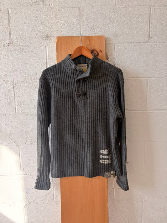 Ribbed Double Button Collar Sweater : XXL