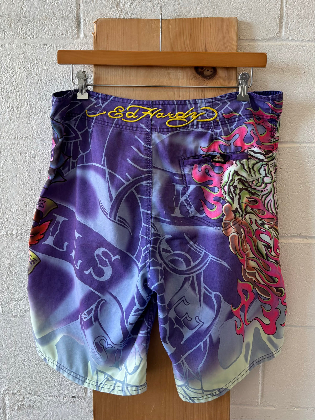 Purple Ed Hardy Swim Trunks : 36