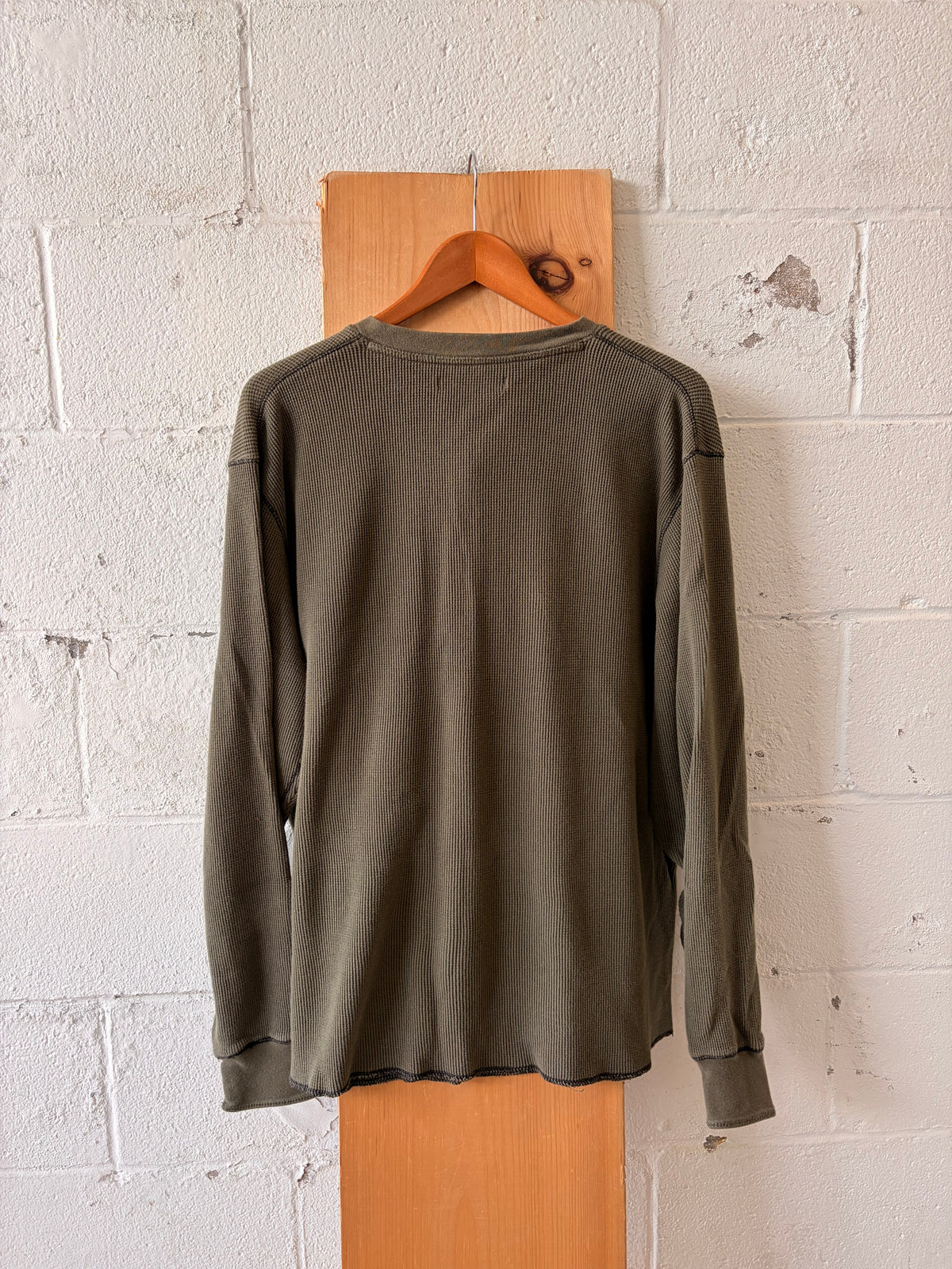 Olive Green Waffle Knit Henley : XXL
