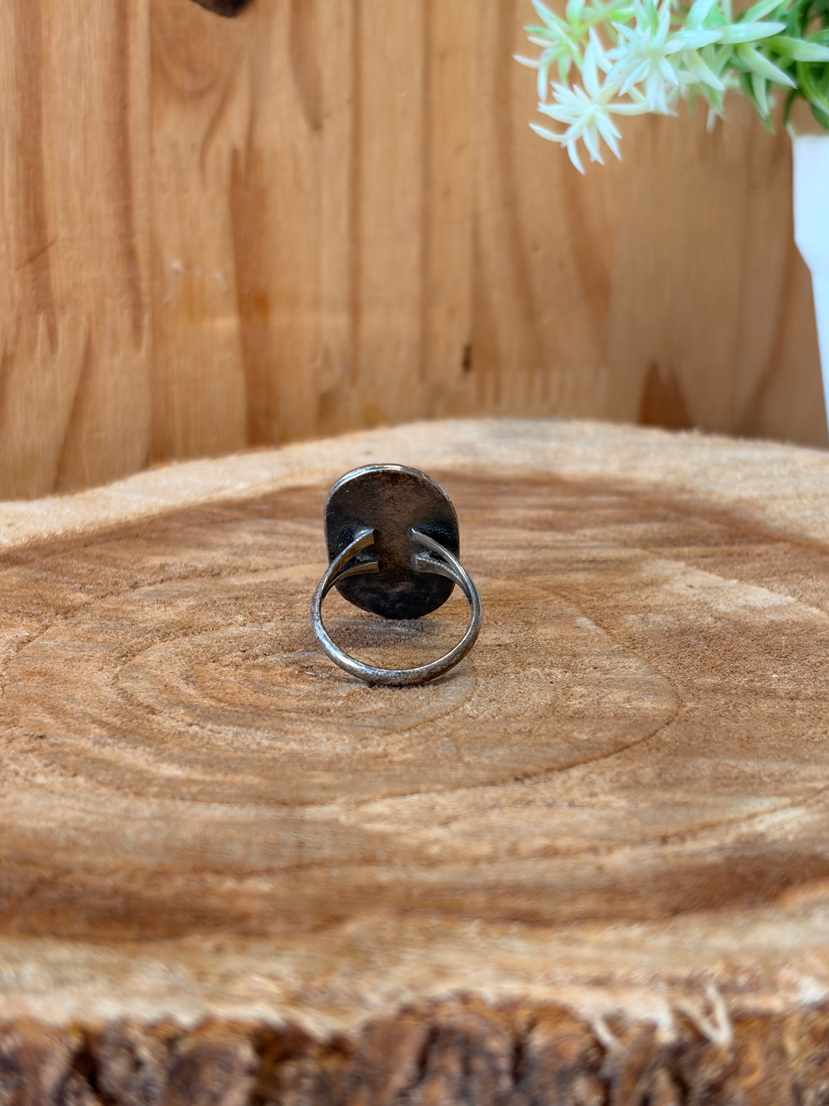 Elongated Blue & Green Marbled Boho Ring : Size 7