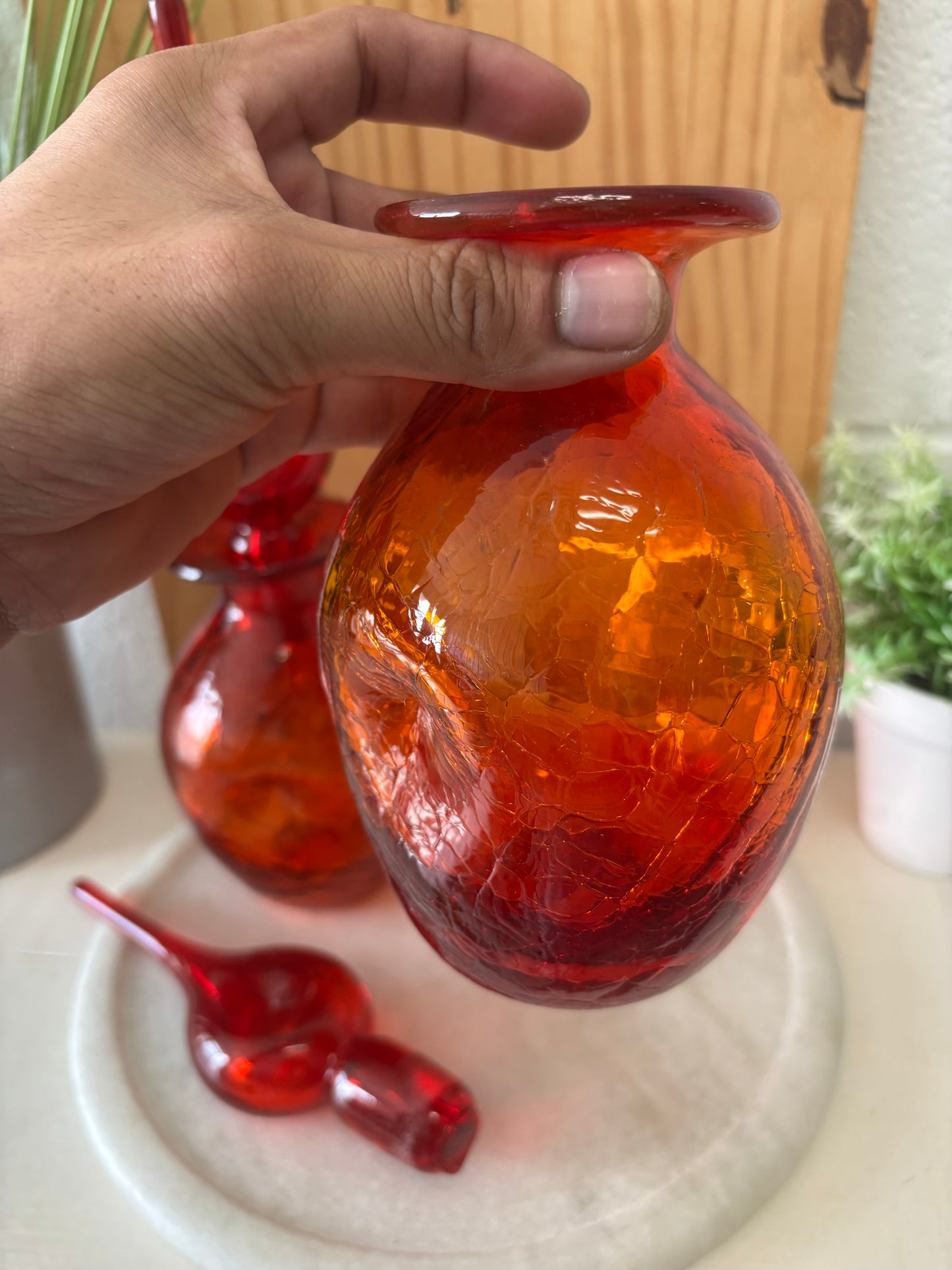 Pair of Vtg Dimpled Carnival Glass Decanters (Local Pickup Only)