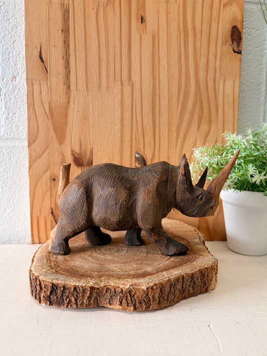 Carved Wooden Rhino Figurine
