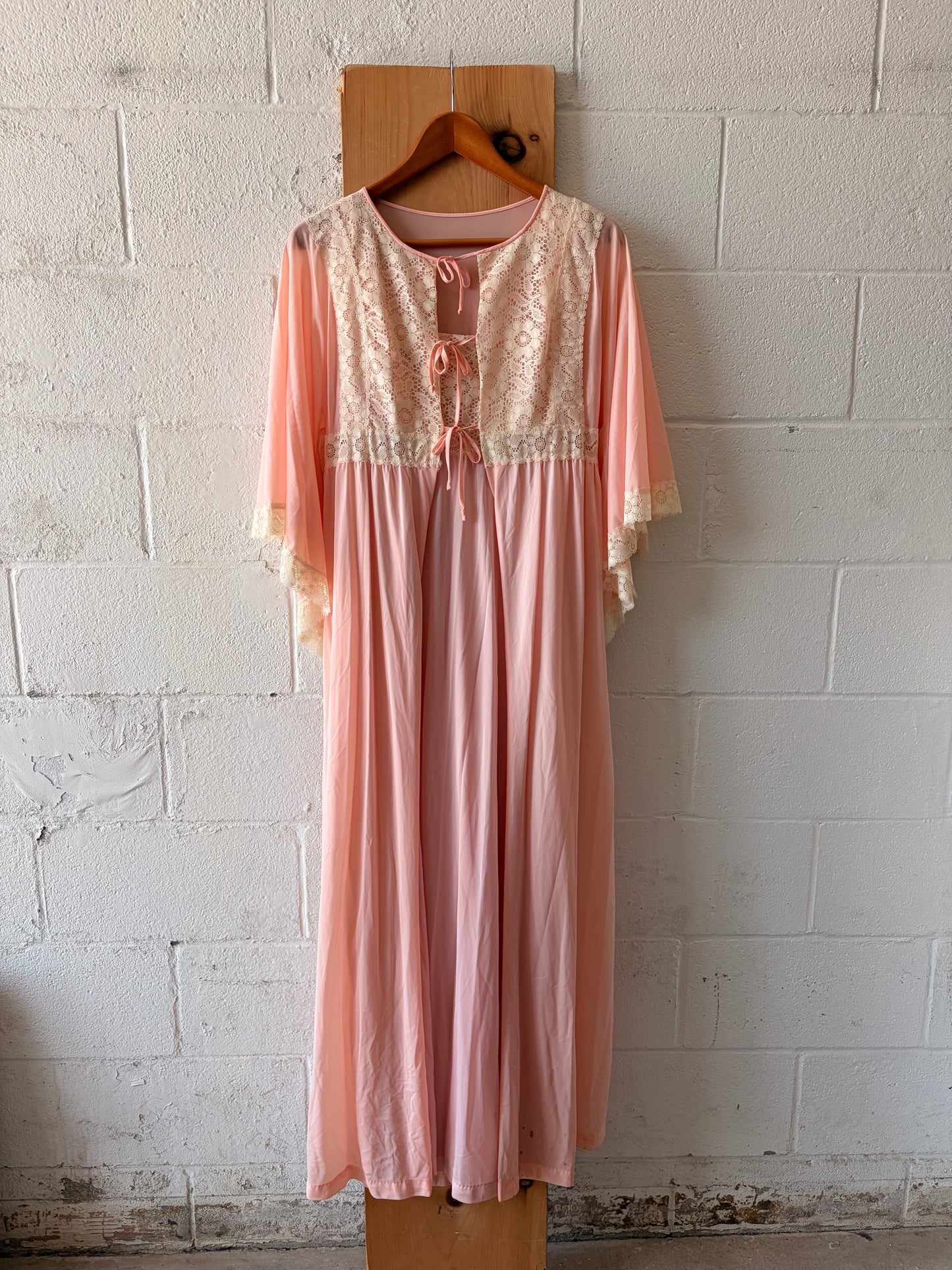 Vtg Pink & White Lace Peignoir Set : M/L