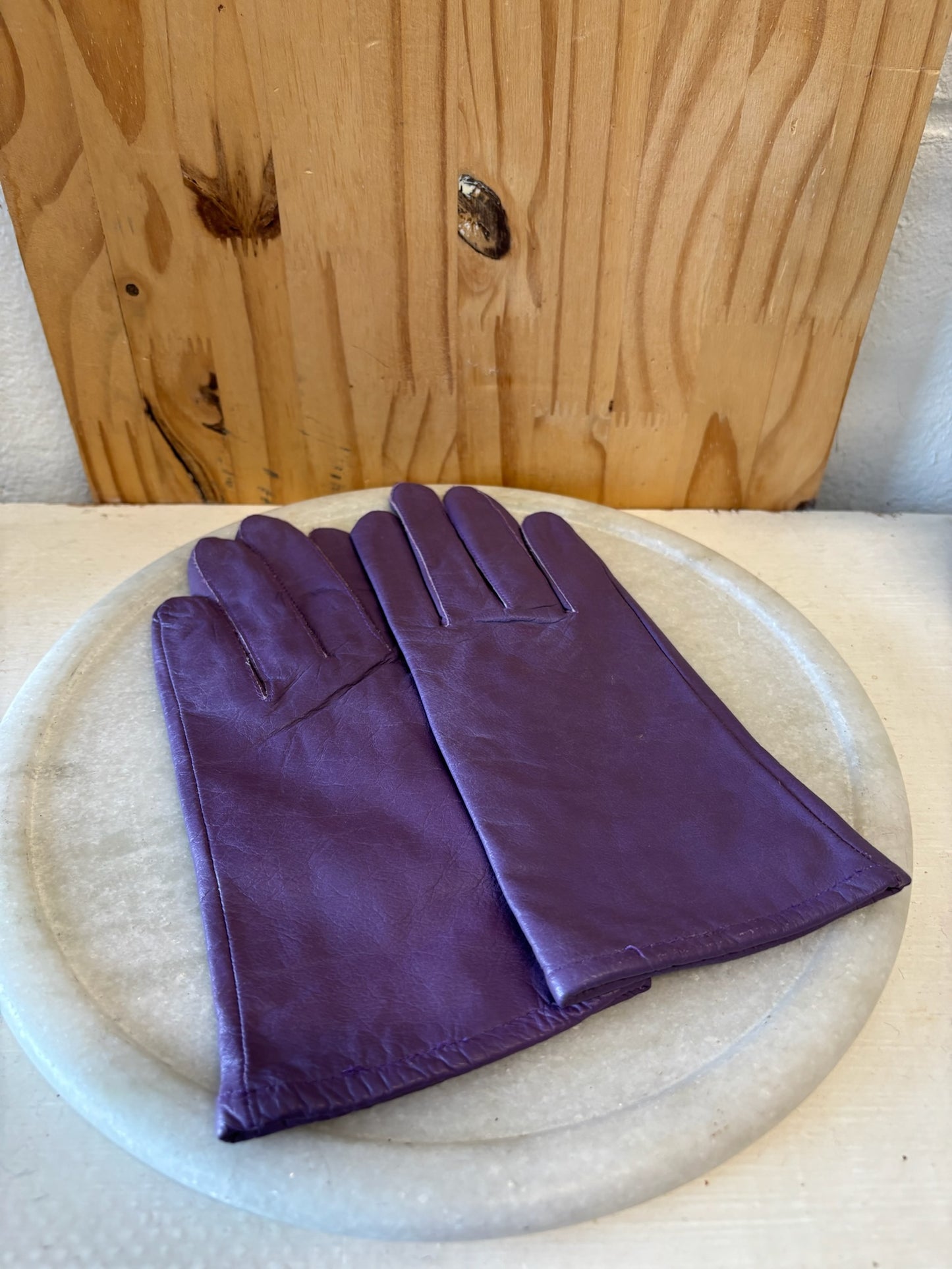 Vtg Purple Leather Gloves