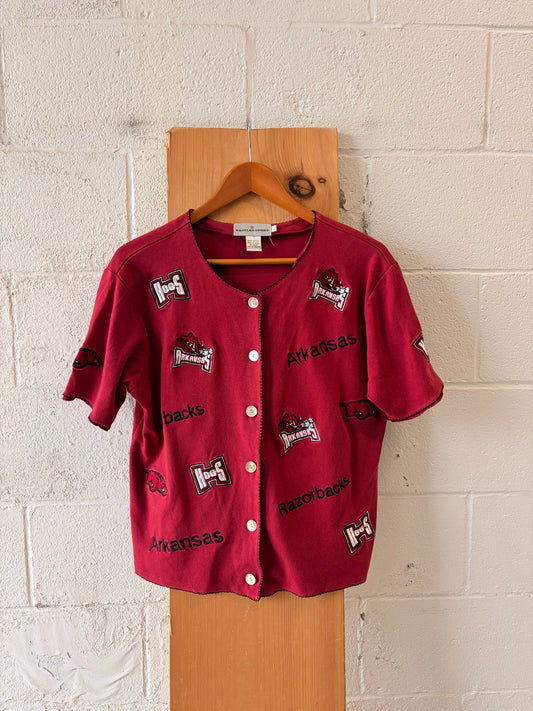 Vtg Razorbacks Button Front Top : L