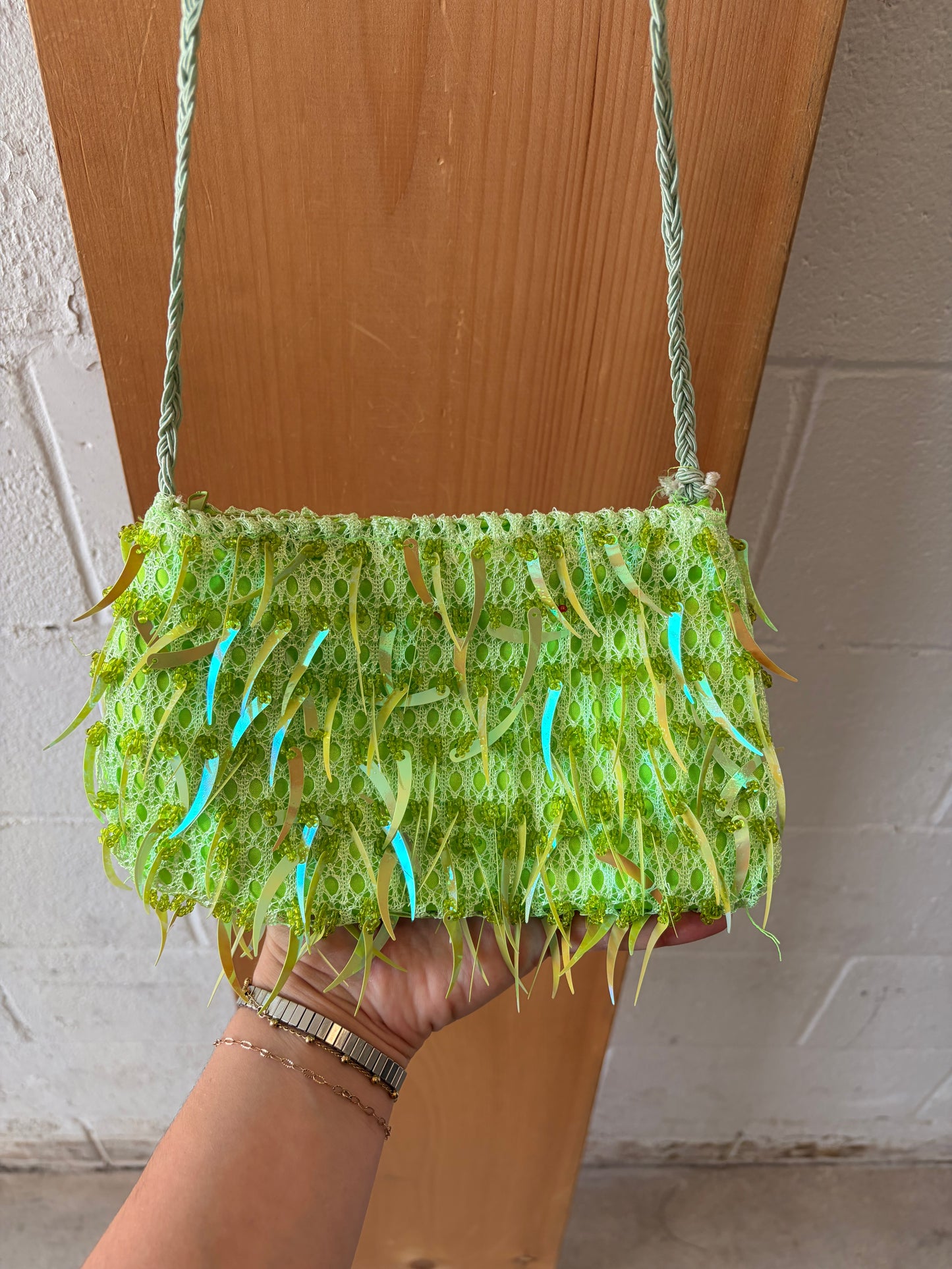 Green Beaded Fringe Purse