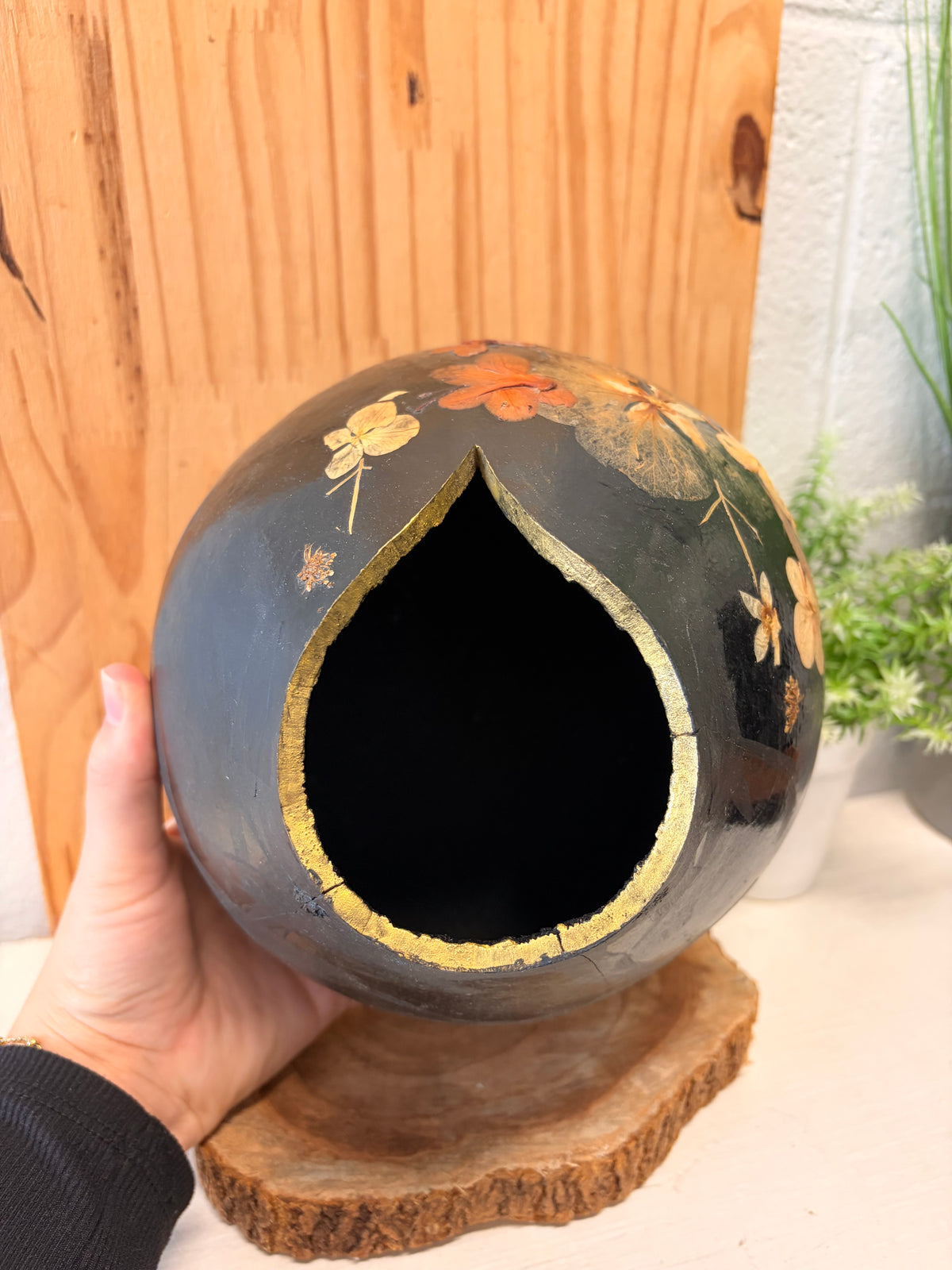 Pressed Floral Gourd Vase (Local Pick Up Only)