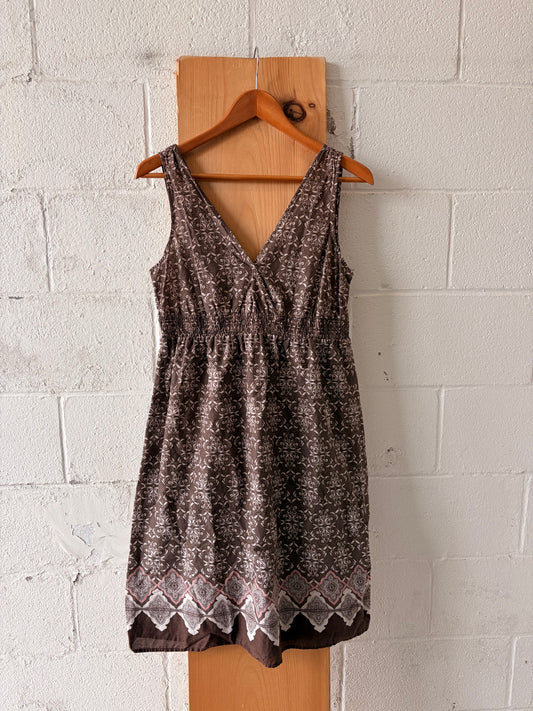 Vtg Brown & Pink Patterned Dress : M