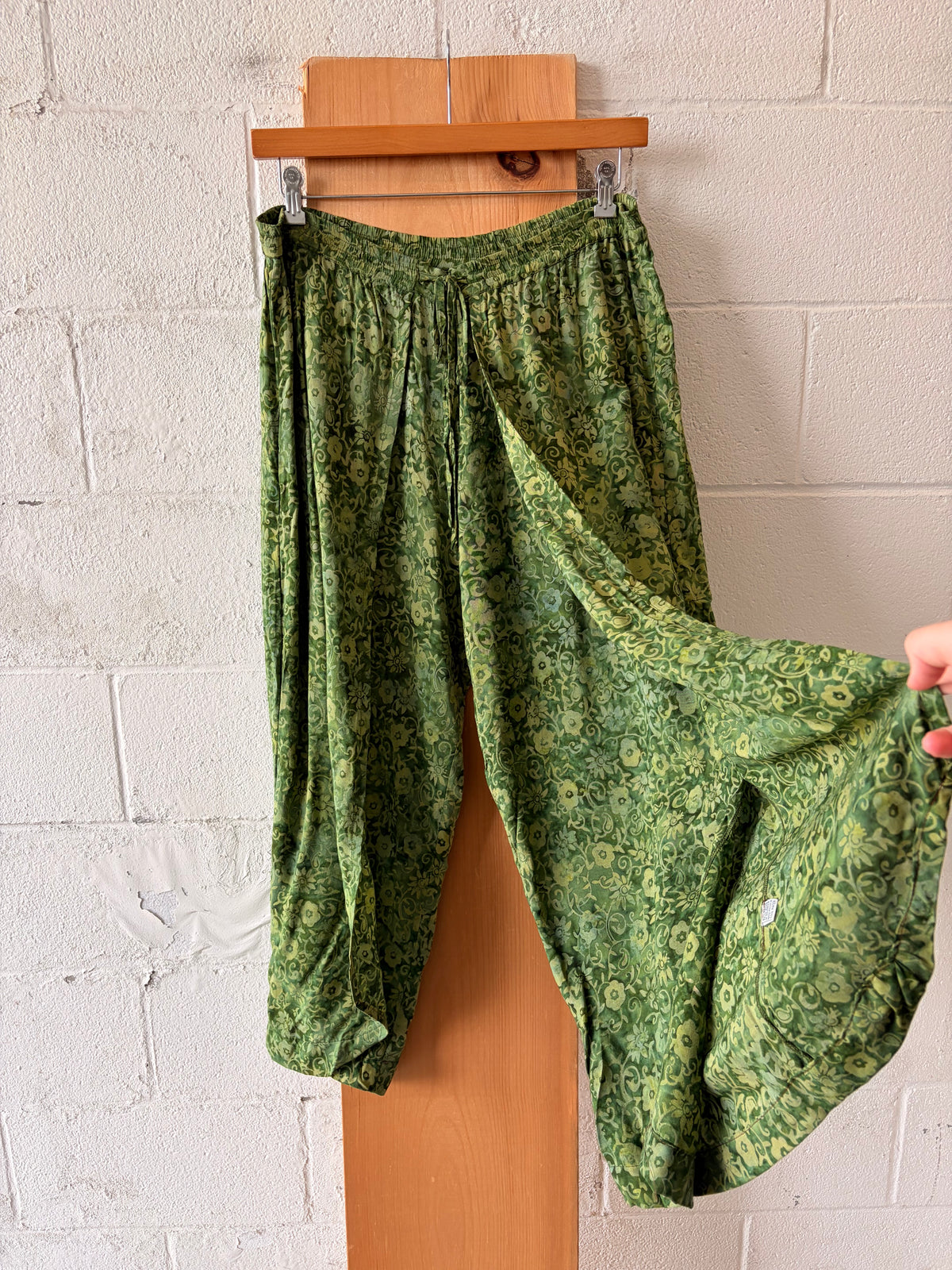 Boho Floral Green Pants : L