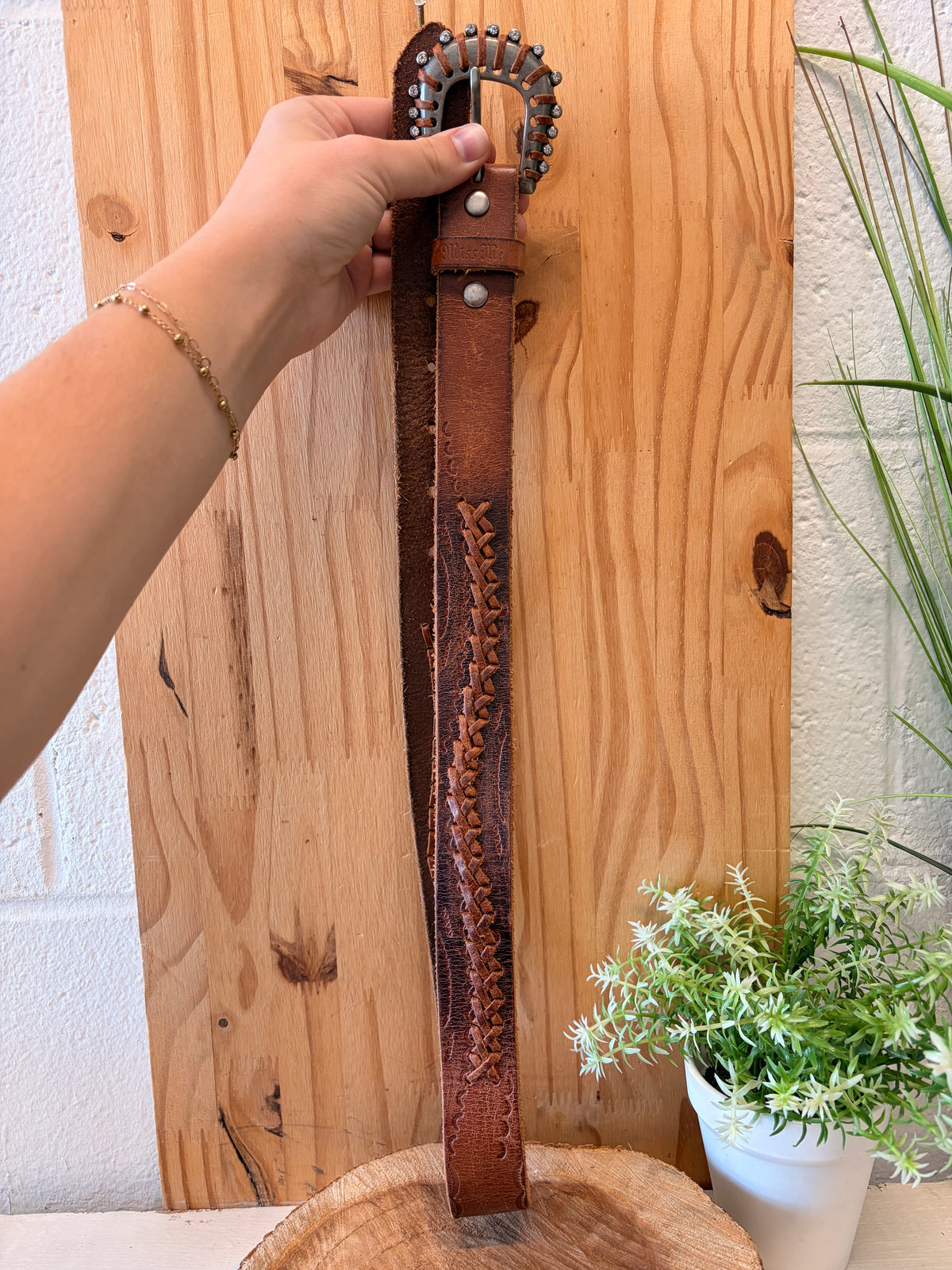 Brown Miss Me Leather Belt : S