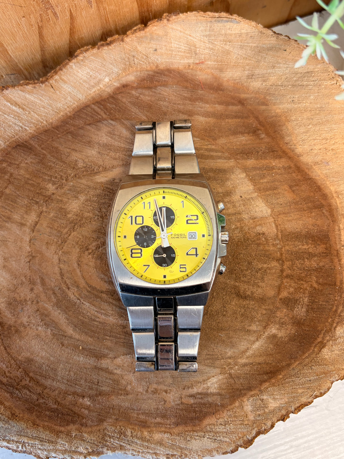 Vtg Fossil Yellow Face Watch (Untested)
