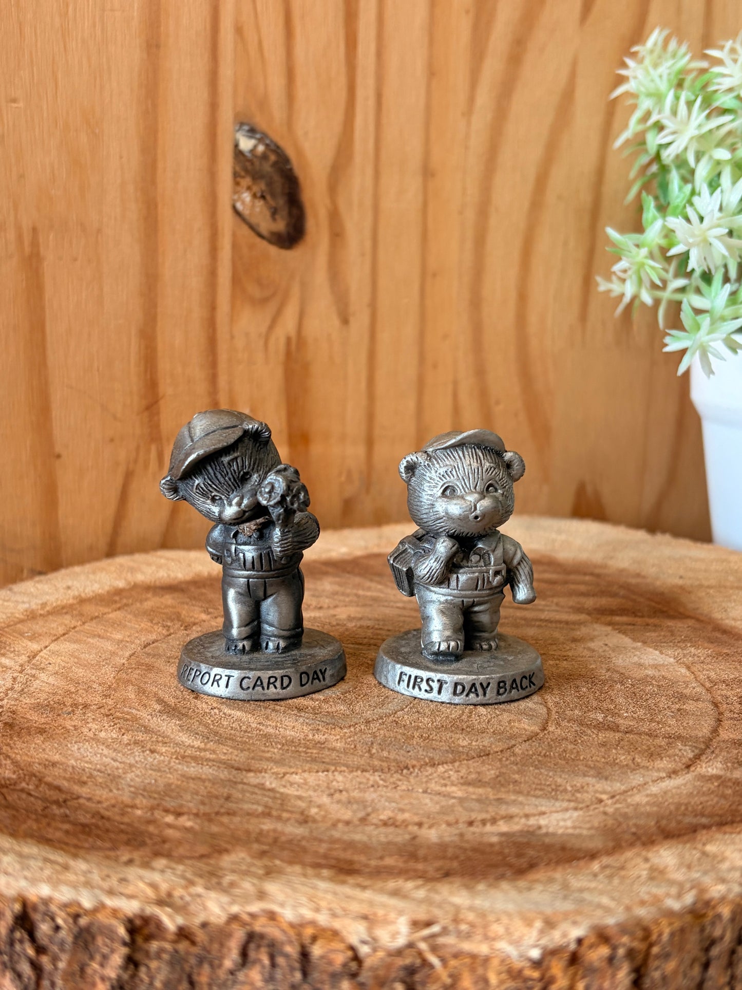 Vtg Avon Pewter School Bear Figurines