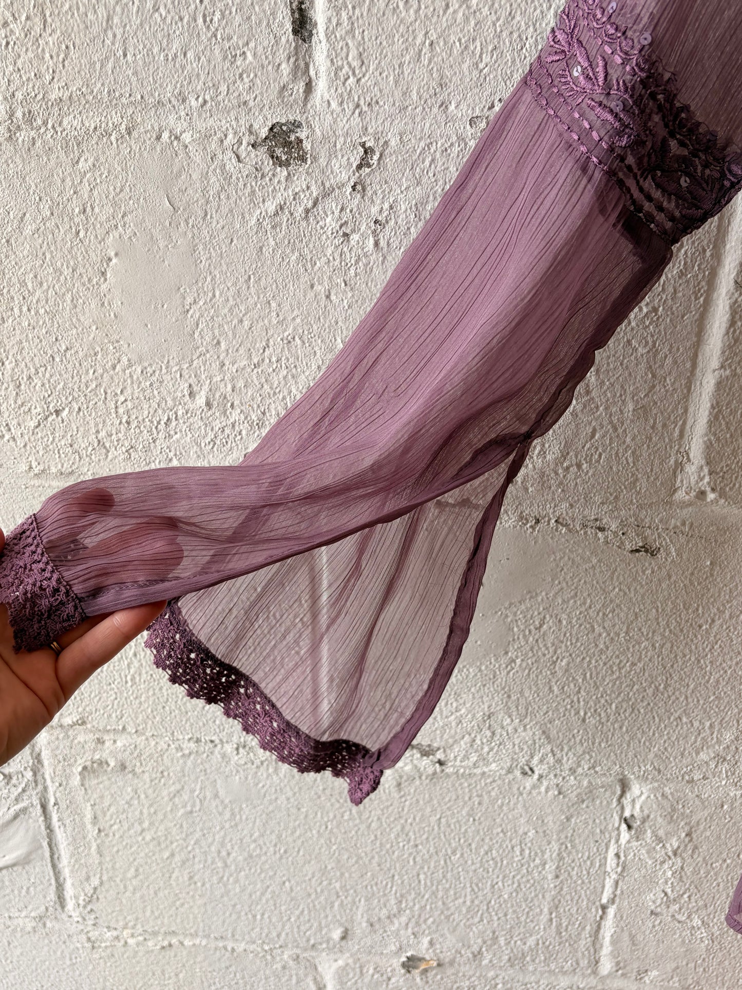 Semi Sheer Lilac Embroidered Blouse : S