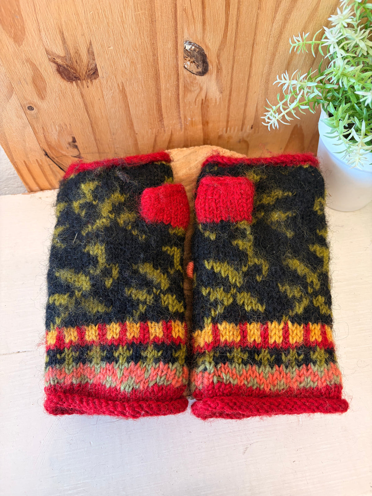 Floral Wool Fingerless Gloves